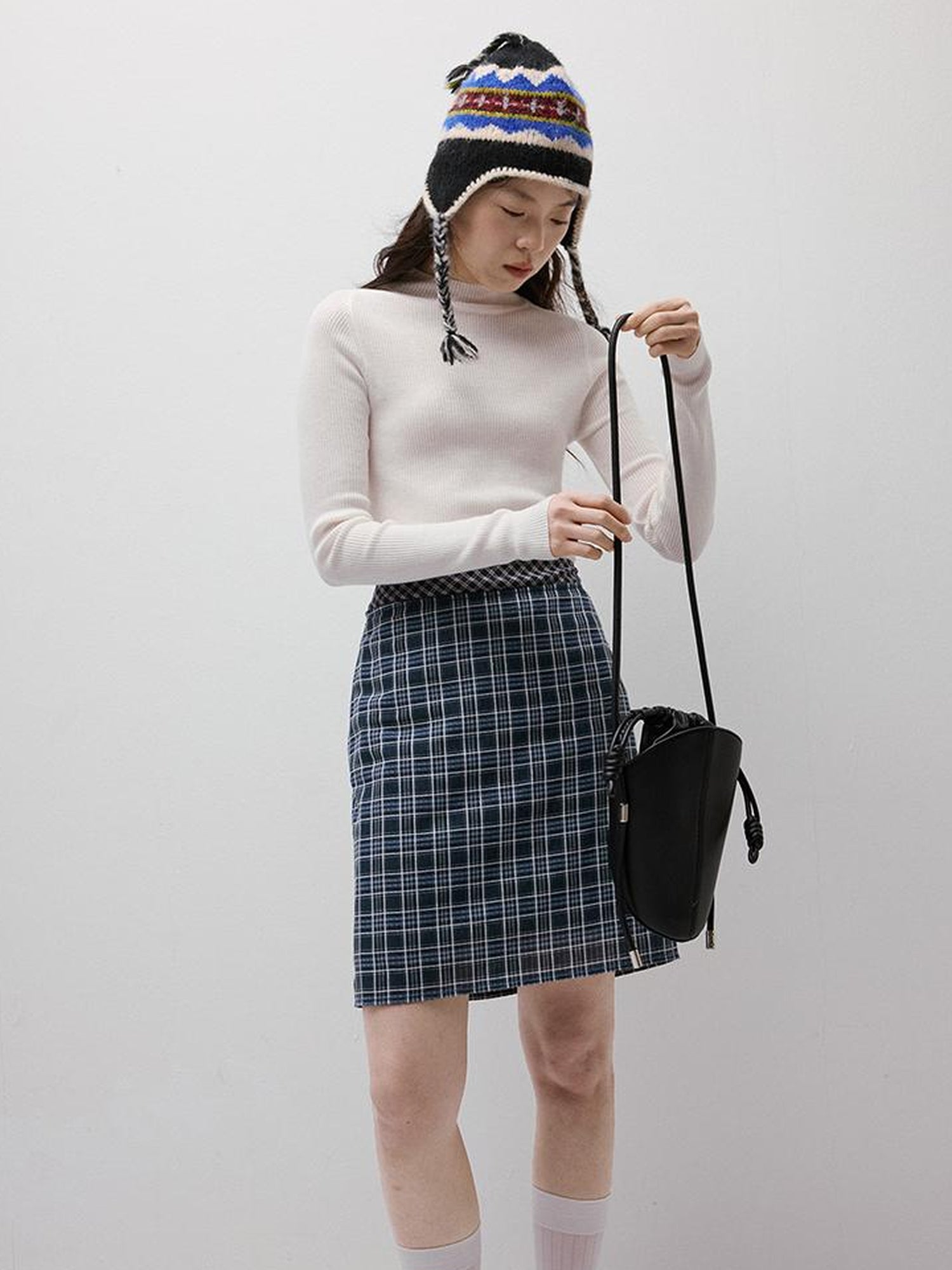 FUSSED Blue Hour Checkered Two Way Pencil Skirt