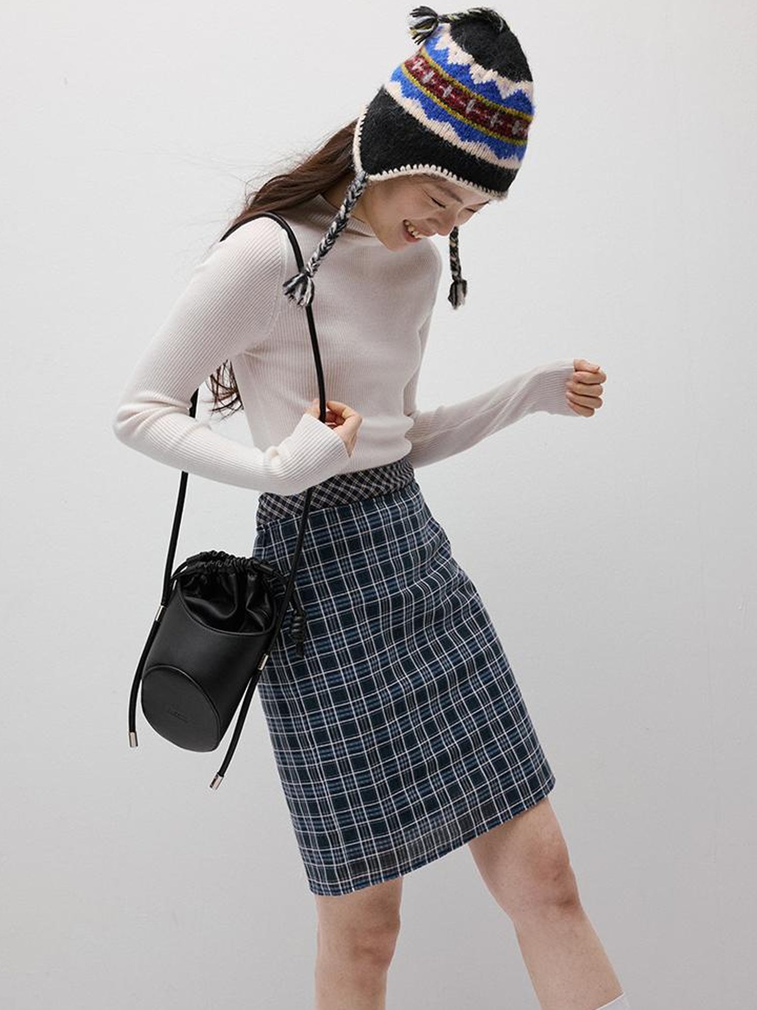 FUSSED Blue Hour Checkered Two Way Pencil Skirt