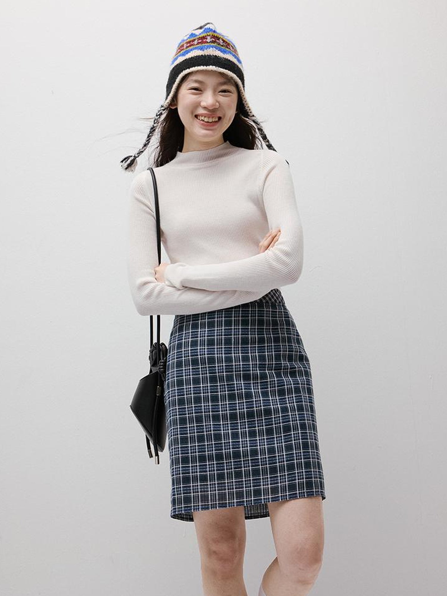 FUSSED Blue Hour Checkered Two Way Pencil Skirt