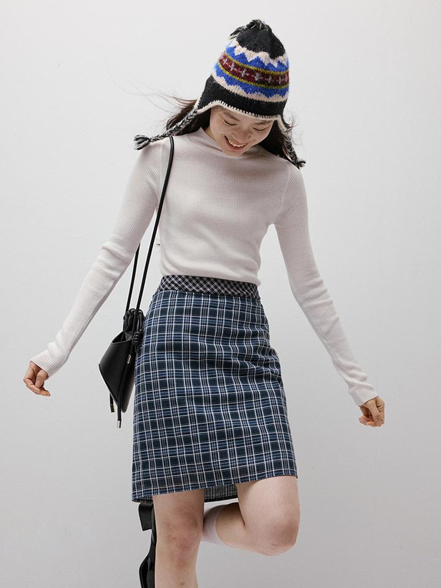 FUSSED Blue Hour Checkered Two Way Pencil Skirt
