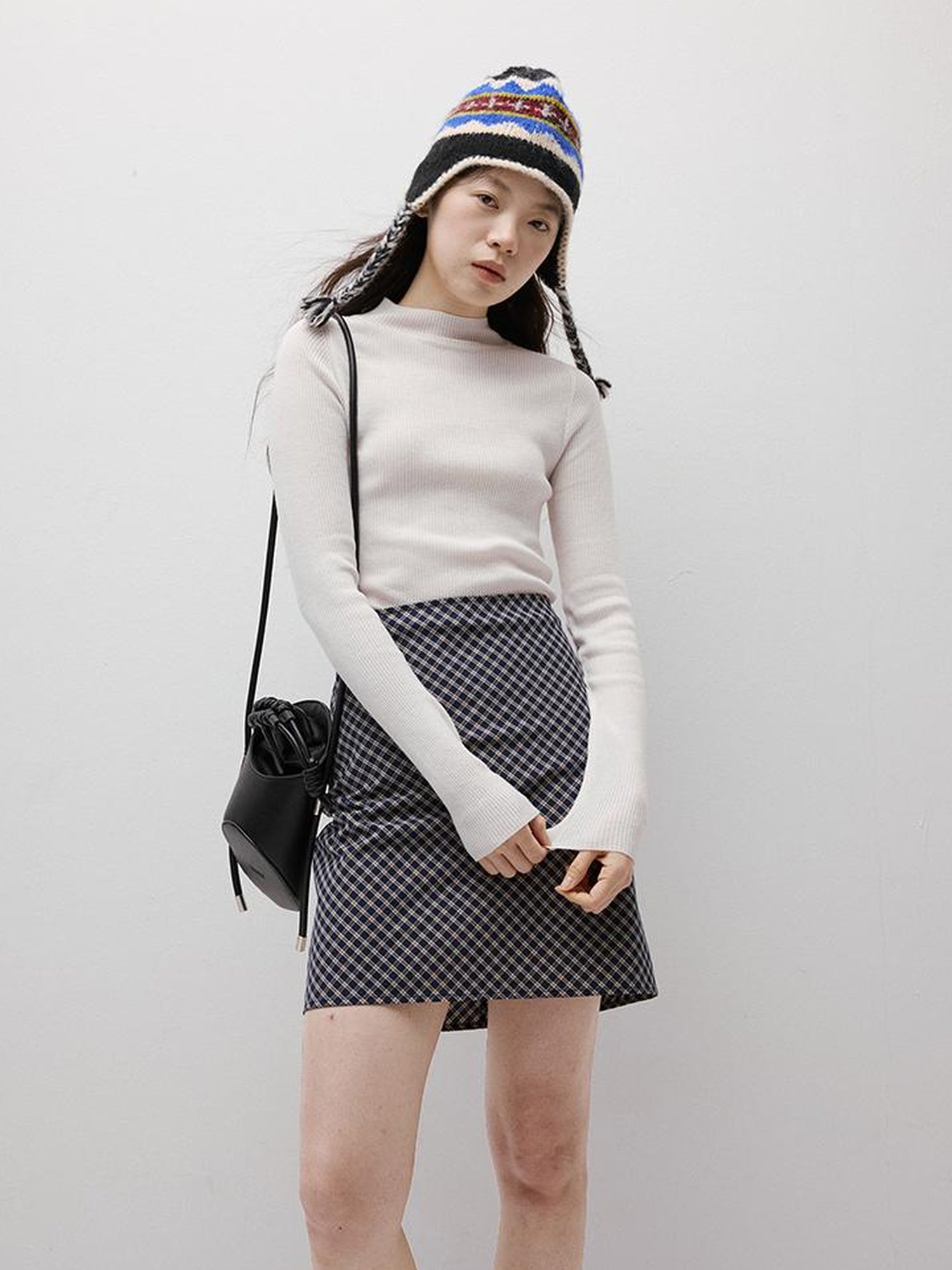 FUSSED Blue Hour Checkered Two Way Pencil Skirt