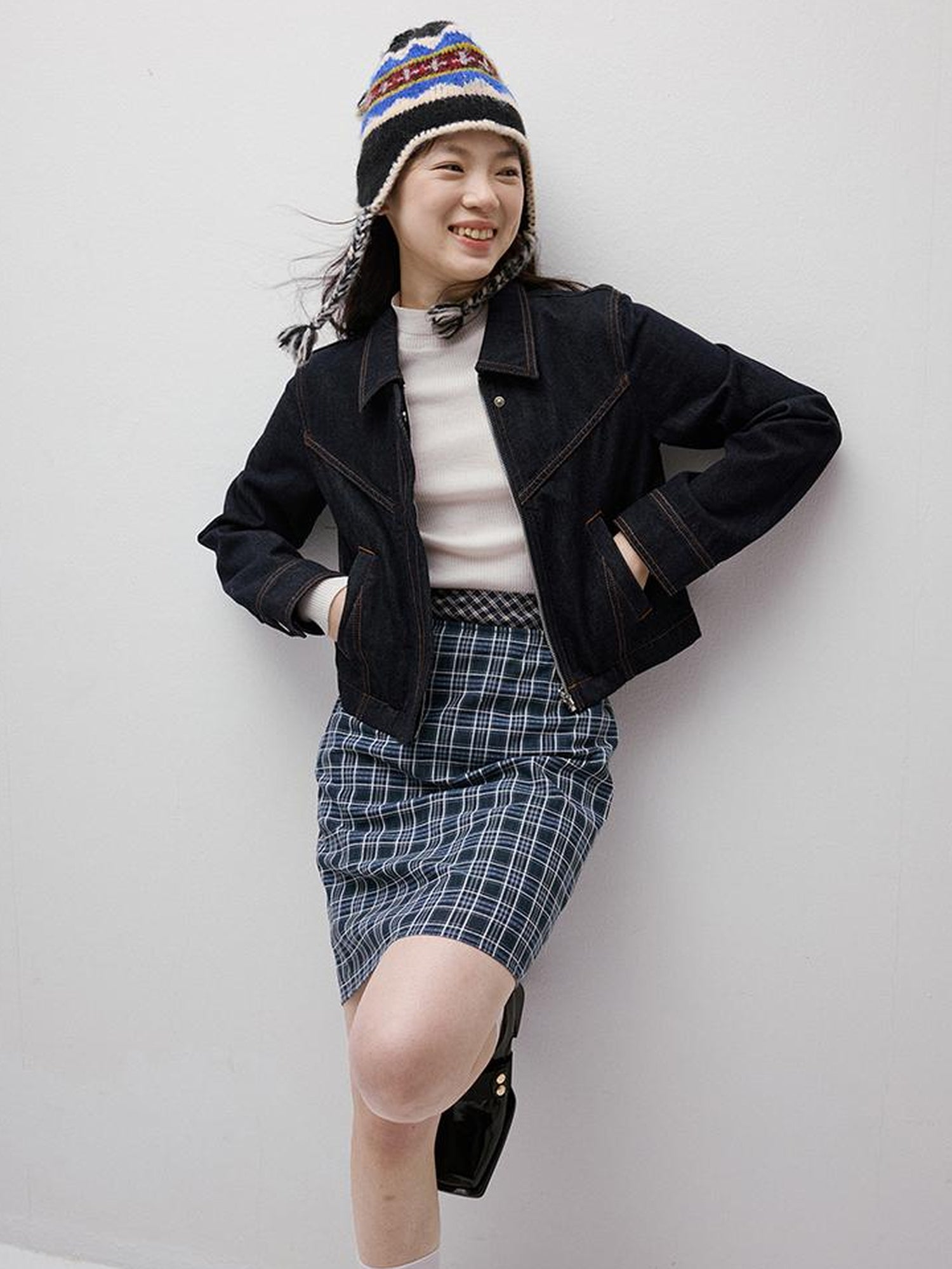 FUSSED Blue Hour Checkered Two Way Pencil Skirt