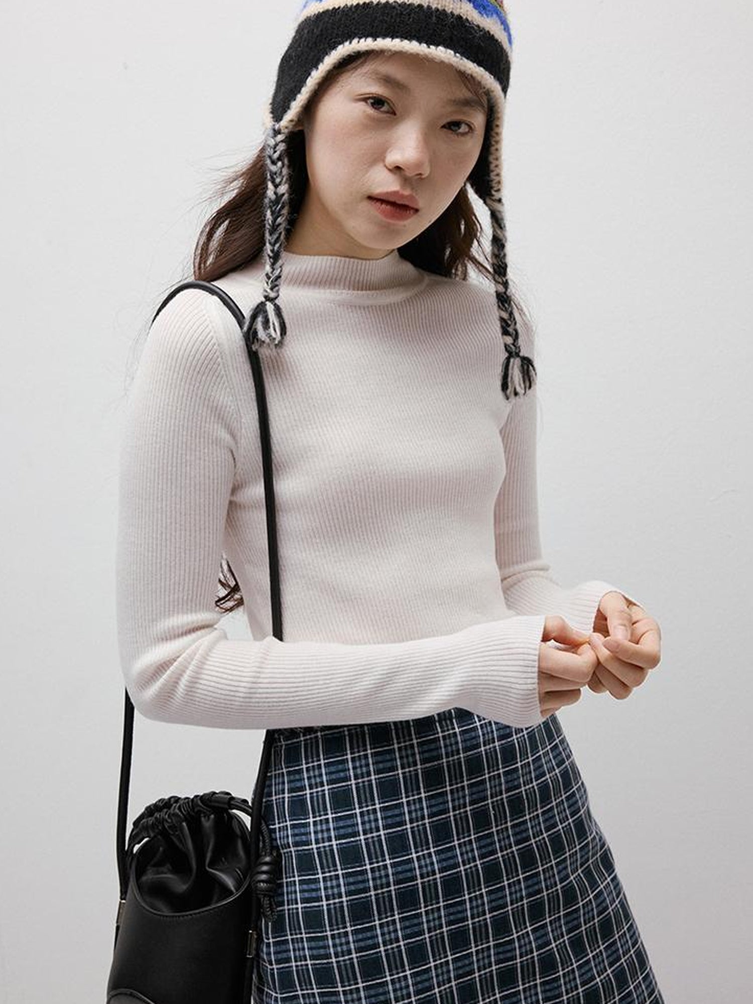 FUSSED Blue Hour Checkered Two Way Pencil Skirt