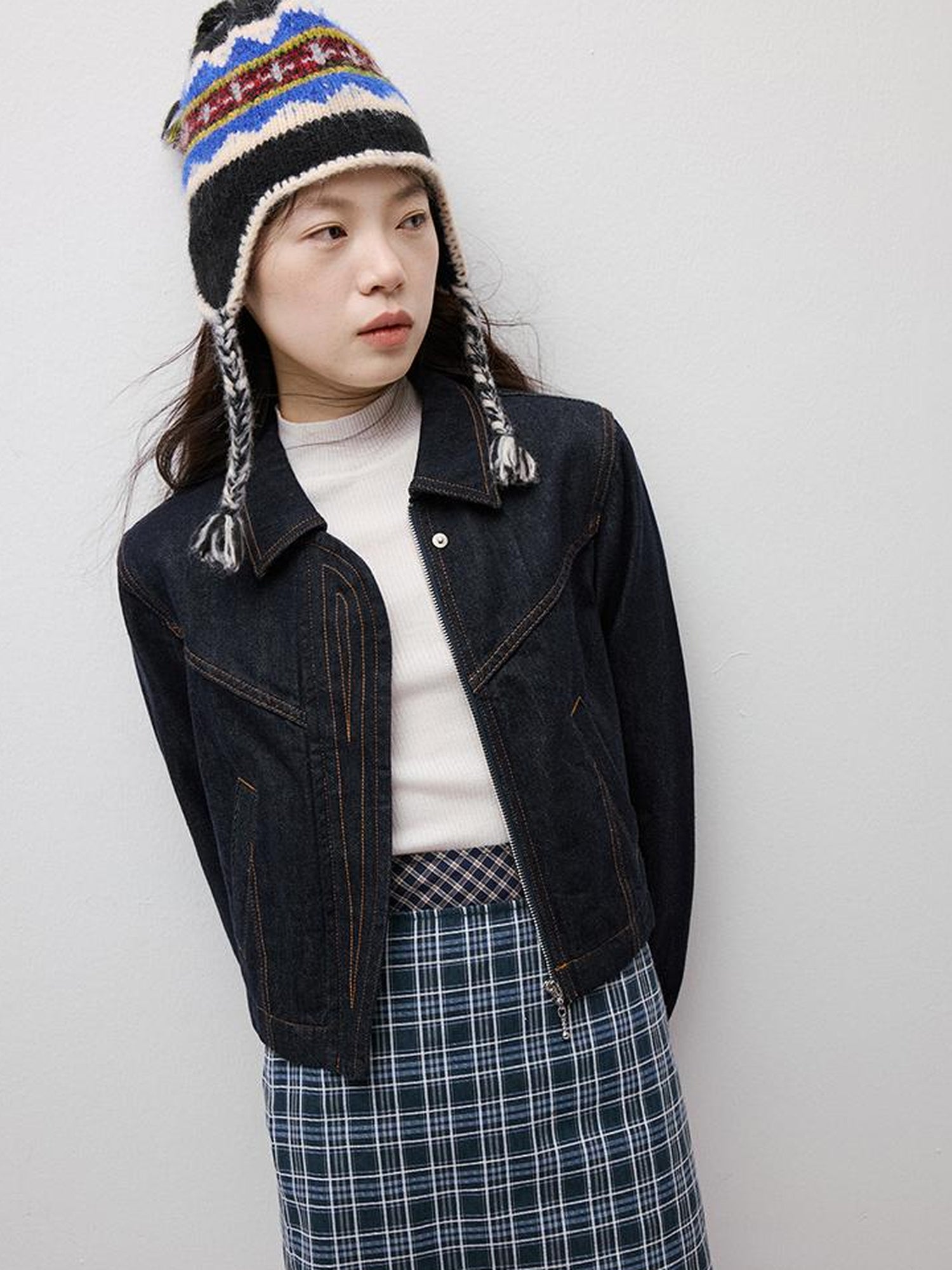 FUSSED Blue Hour Checkered Two Way Pencil Skirt