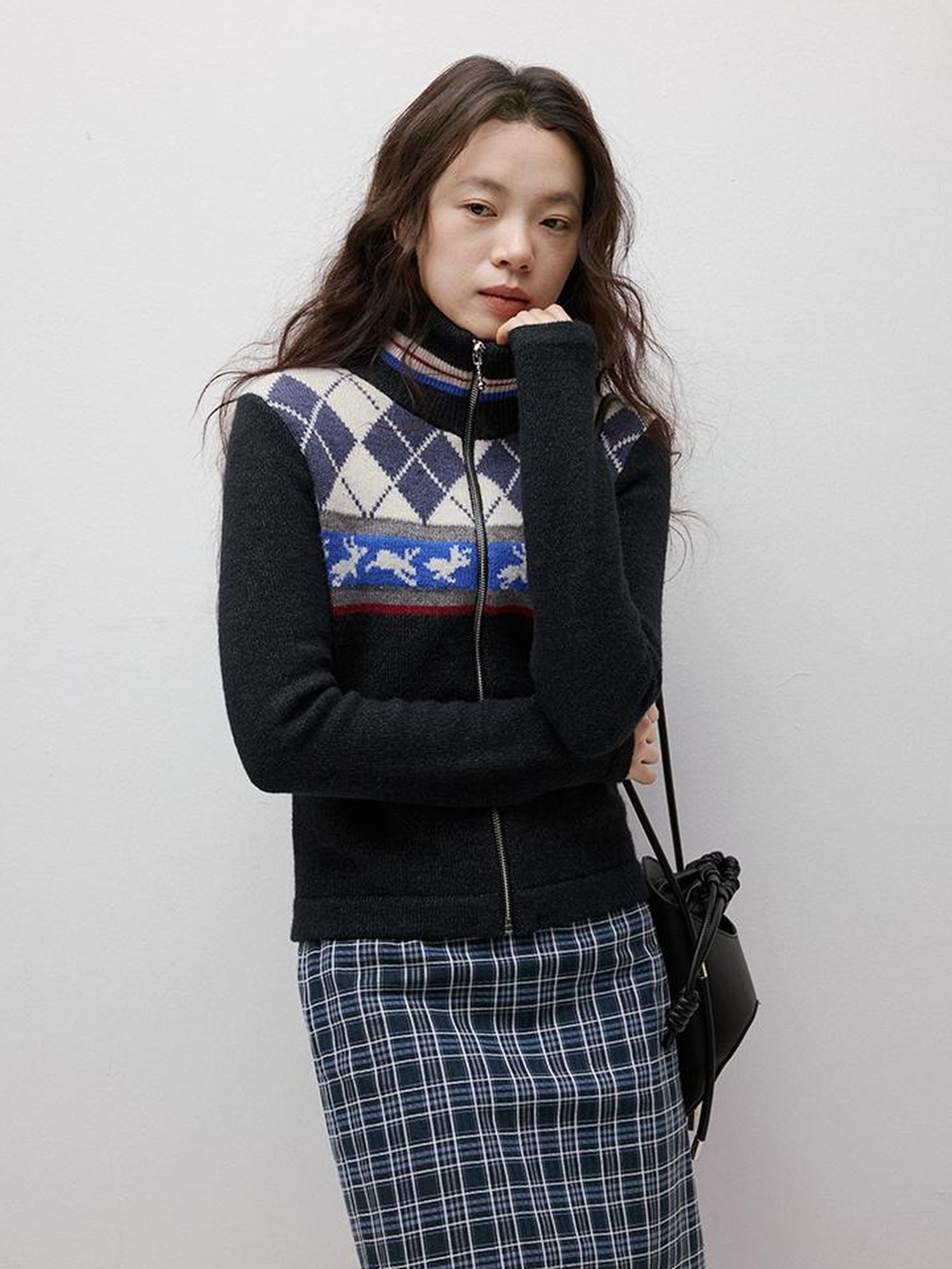 FUSSED Blue Hour Checkered Two Way Pencil Skirt