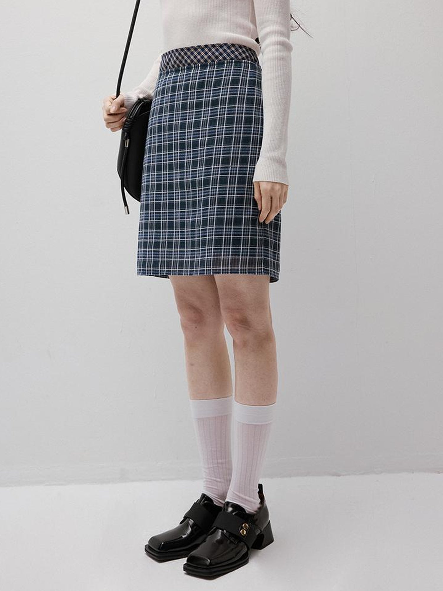 FUSSED Blue Hour Checkered Two Way Pencil Skirt