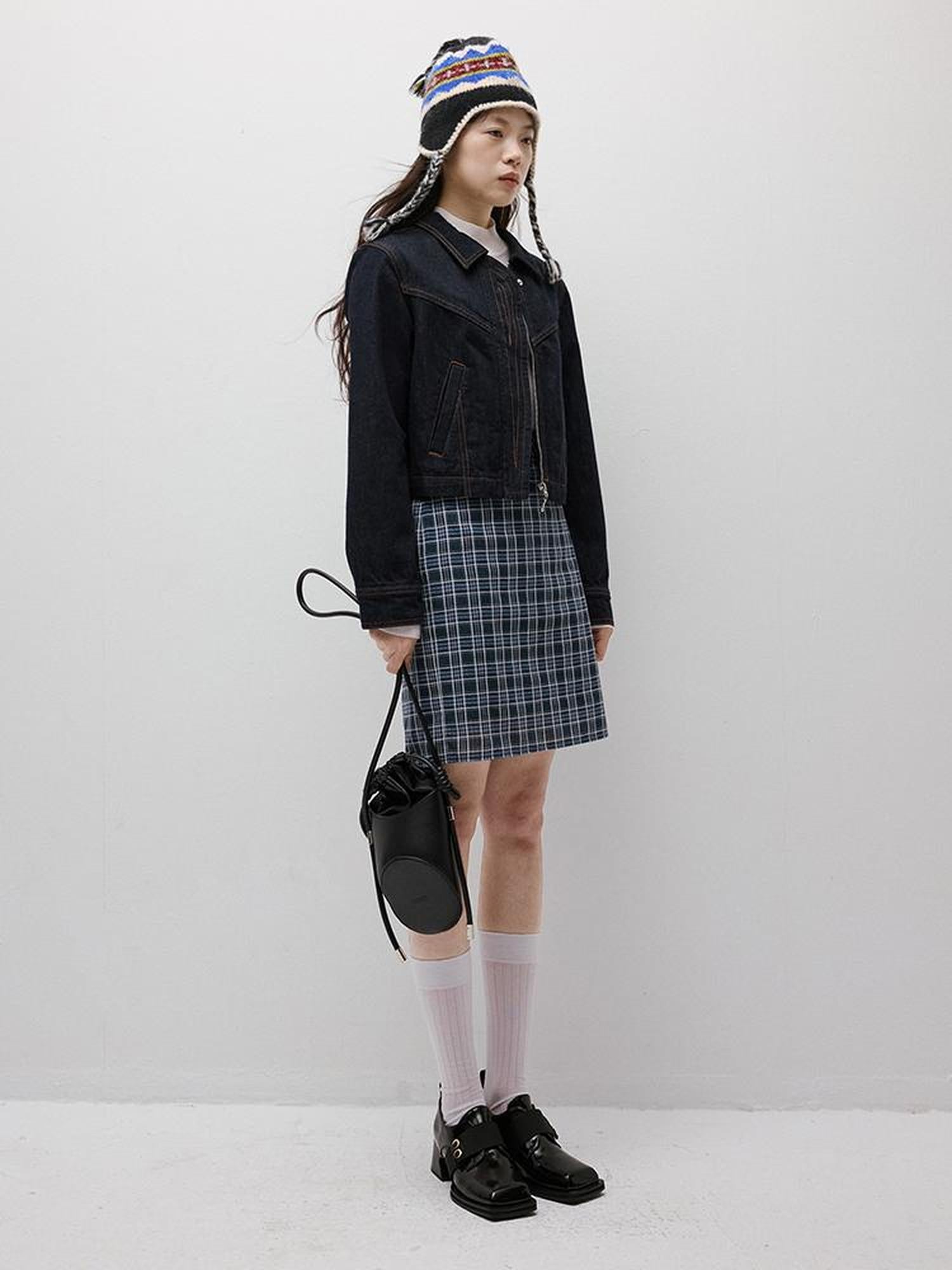 FUSSED Blue Hour Checkered Two Way Pencil Skirt