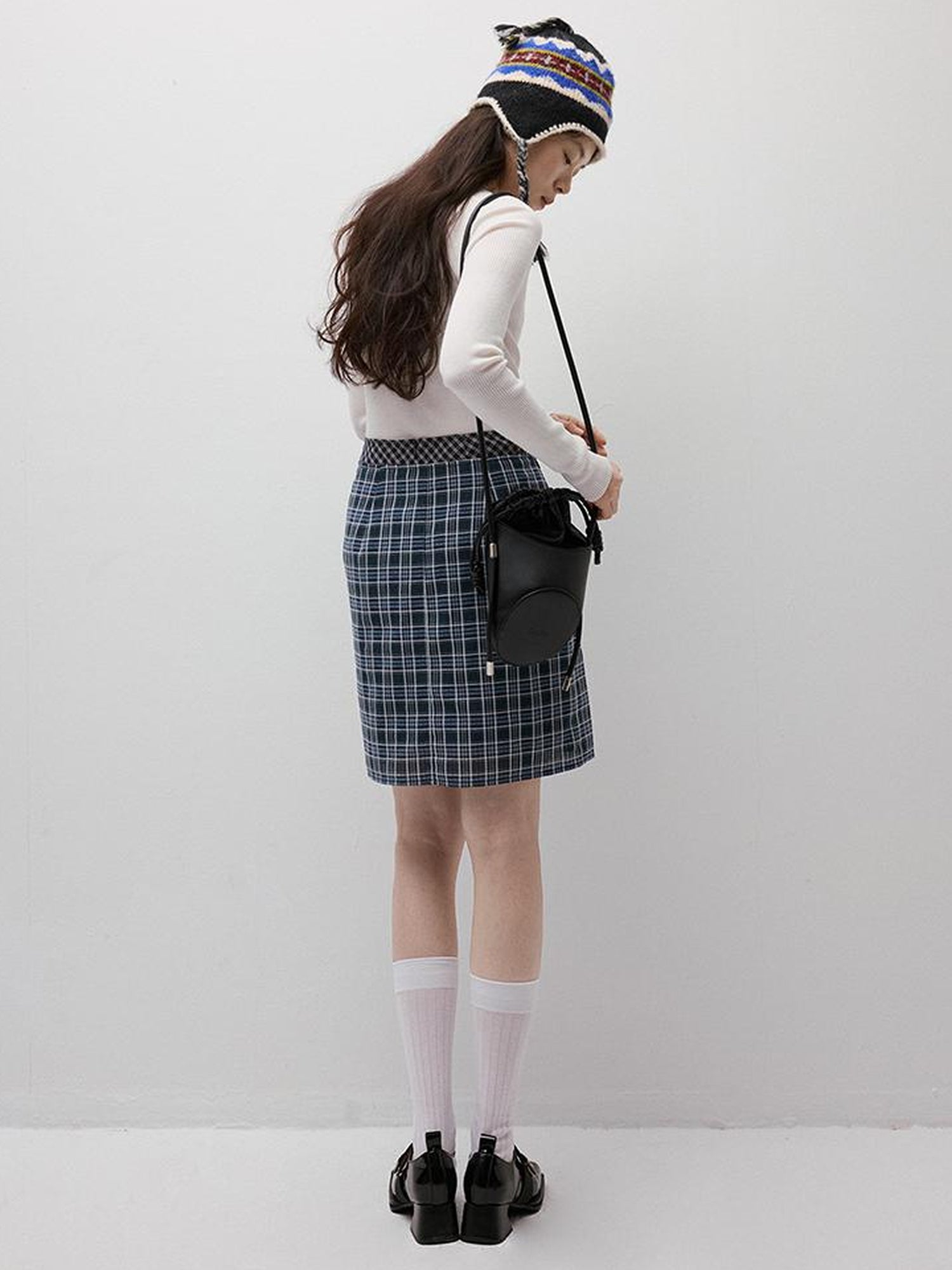 FUSSED Blue Hour Checkered Two Way Pencil Skirt