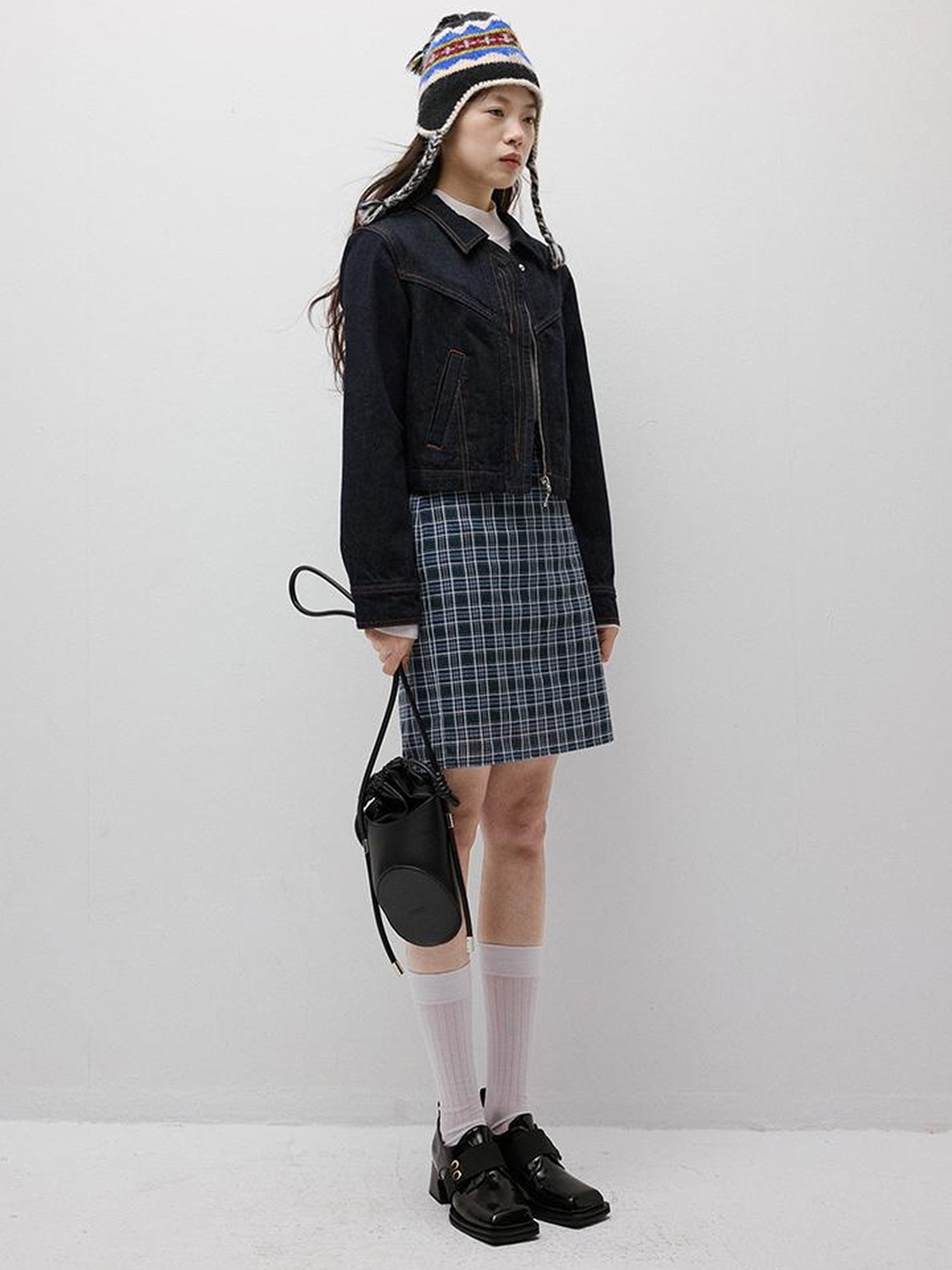 FUSSED Blue Hour Checkered Two Way Pencil Skirt