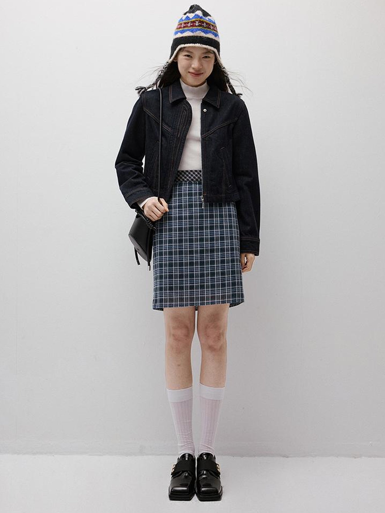 FUSSED Blue Hour Checkered Two Way Pencil Skirt