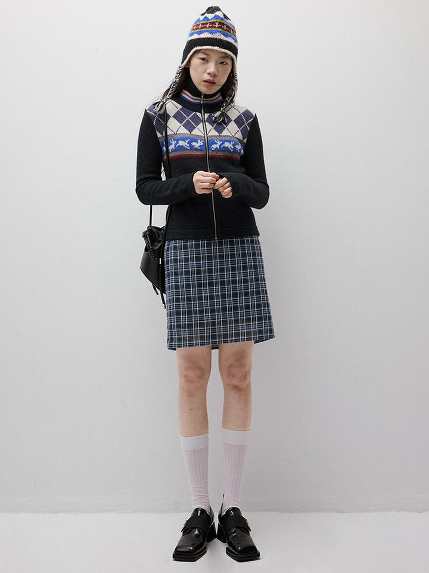 FUSSED Blue Hour Checkered Two Way Pencil Skirt