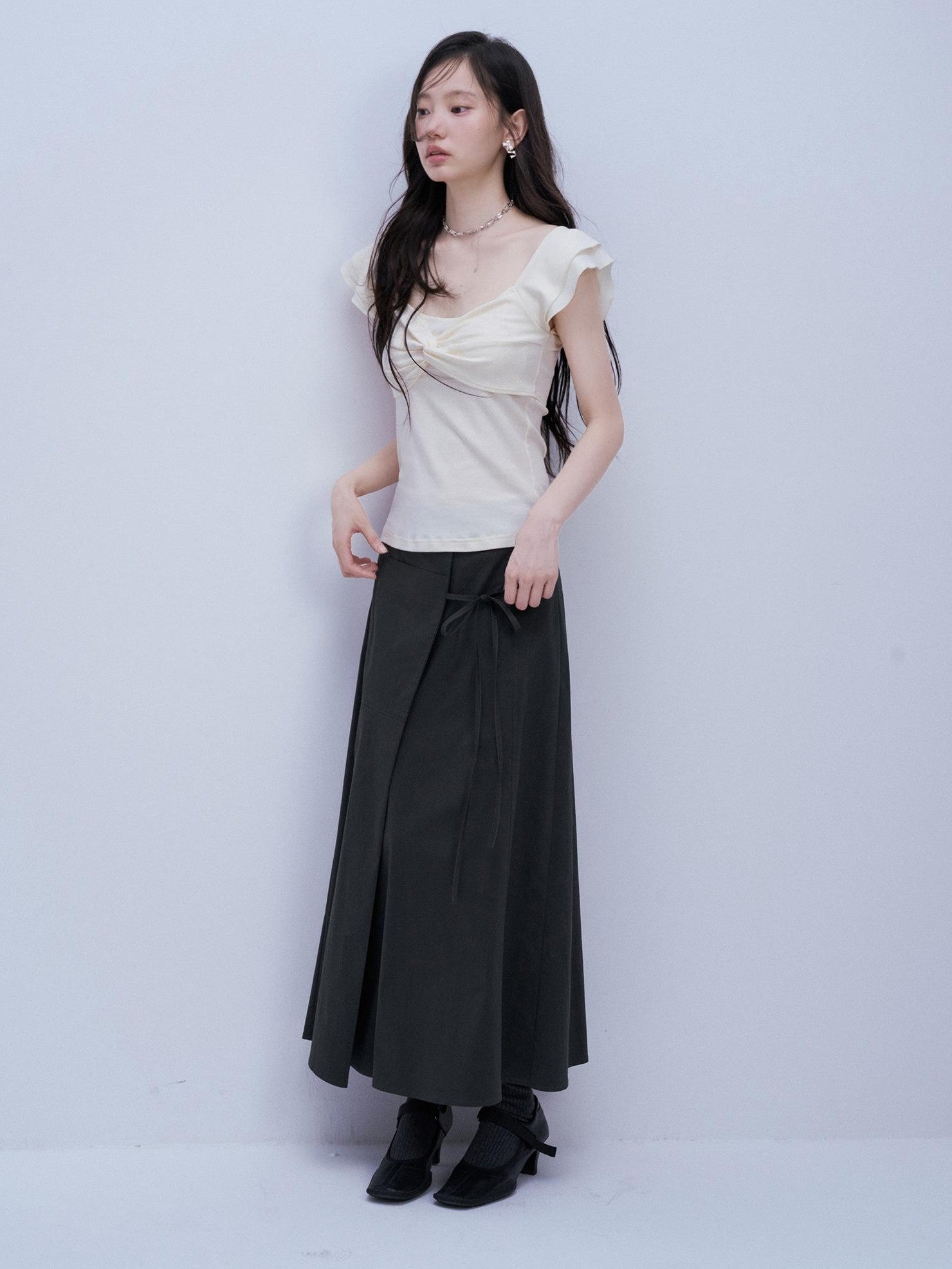 FUSSED Blue Square Neck Flutter Sleeve Slim Fit Women&