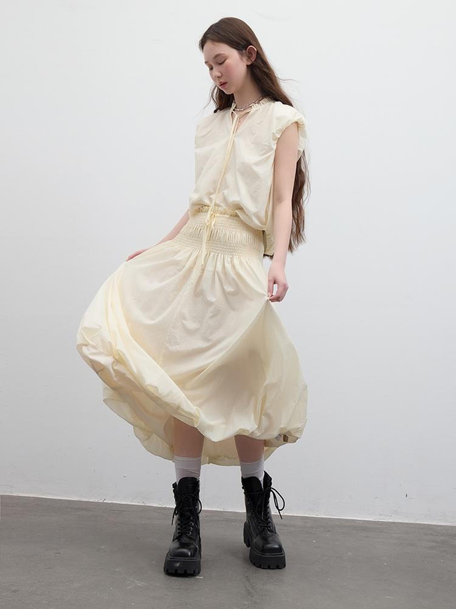 FUSSED Bubble Cream Waffle Textured Sun Protective Two Piece Set