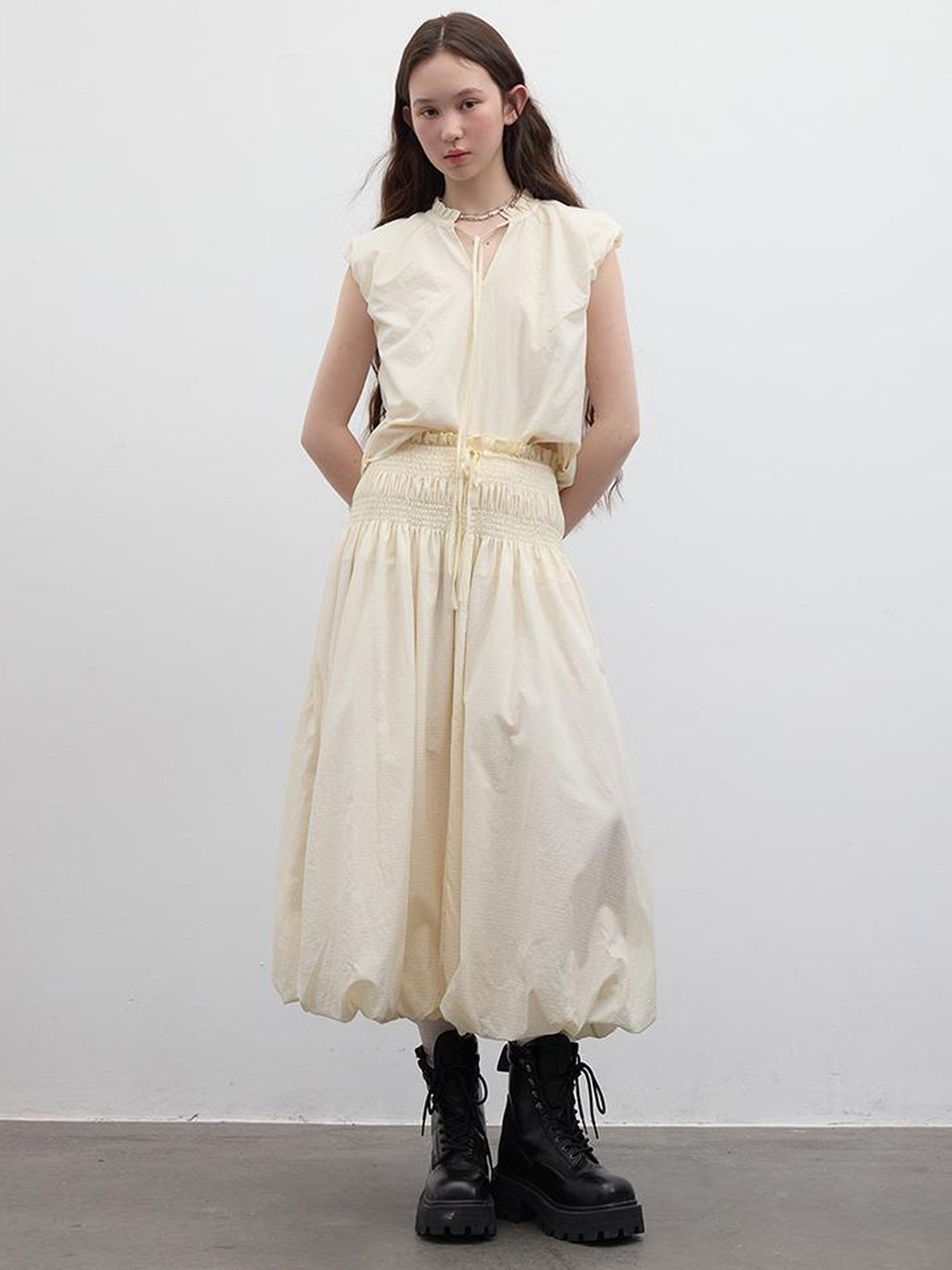 FUSSED Bubble Cream Waffle Textured Sun Protective Two Piece Set