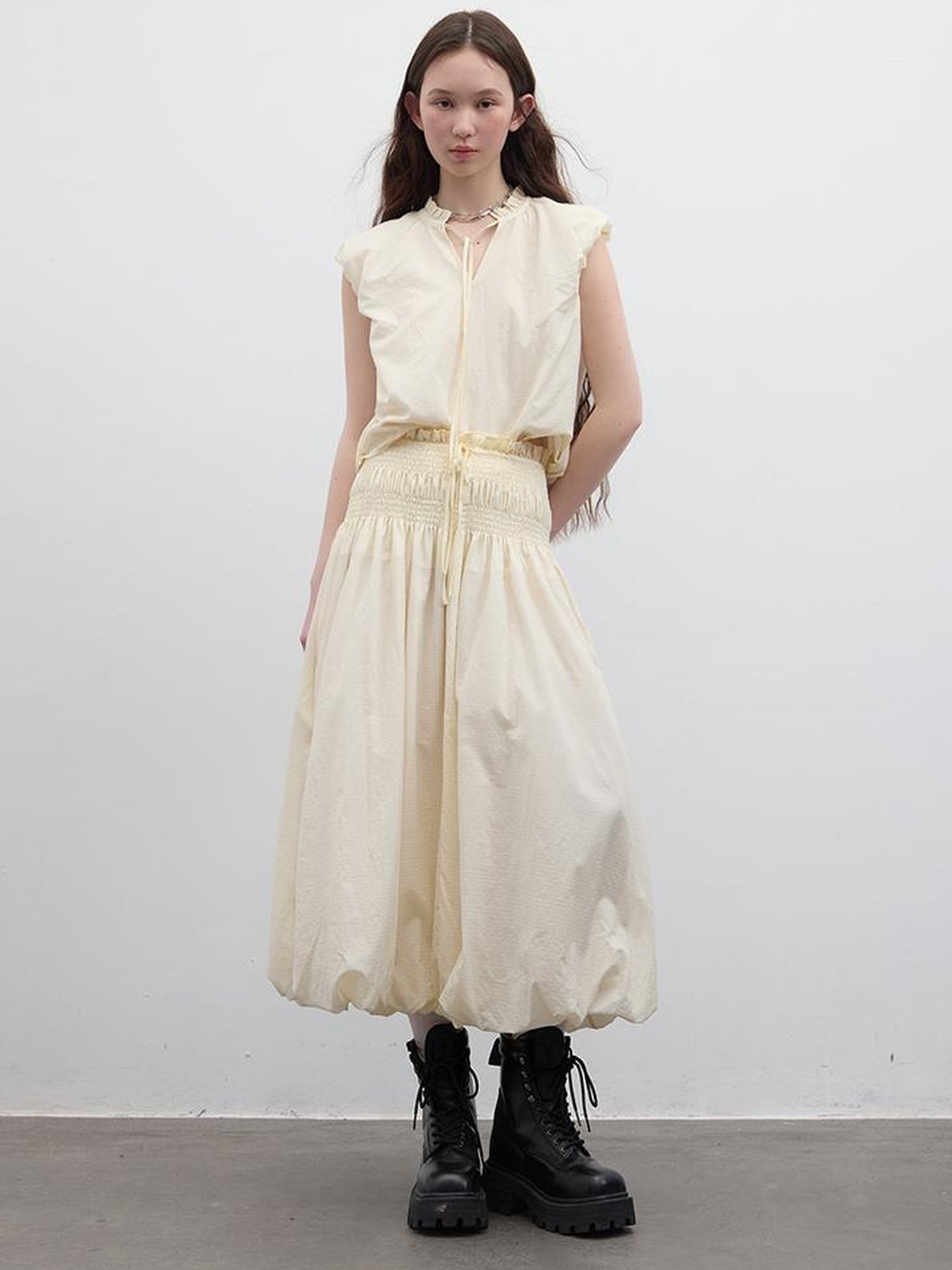 FUSSED Bubble Cream Waffle Textured Sun Protective Two Piece Set