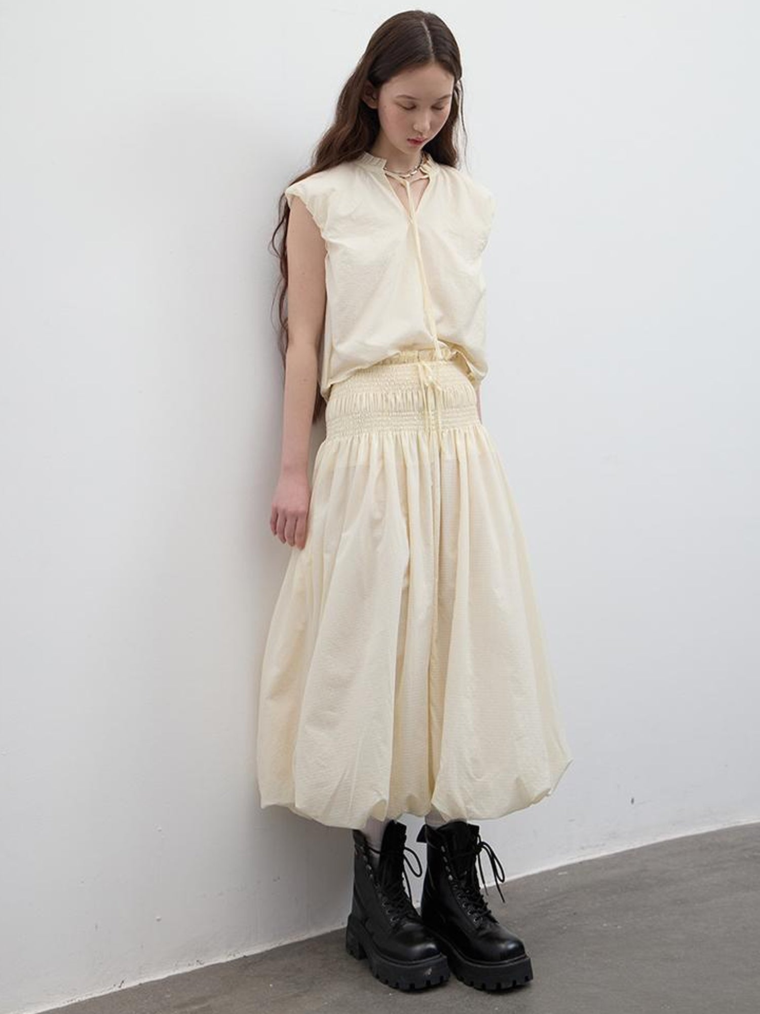 FUSSED Bubble Cream Waffle Textured Sun Protective Two Piece Set