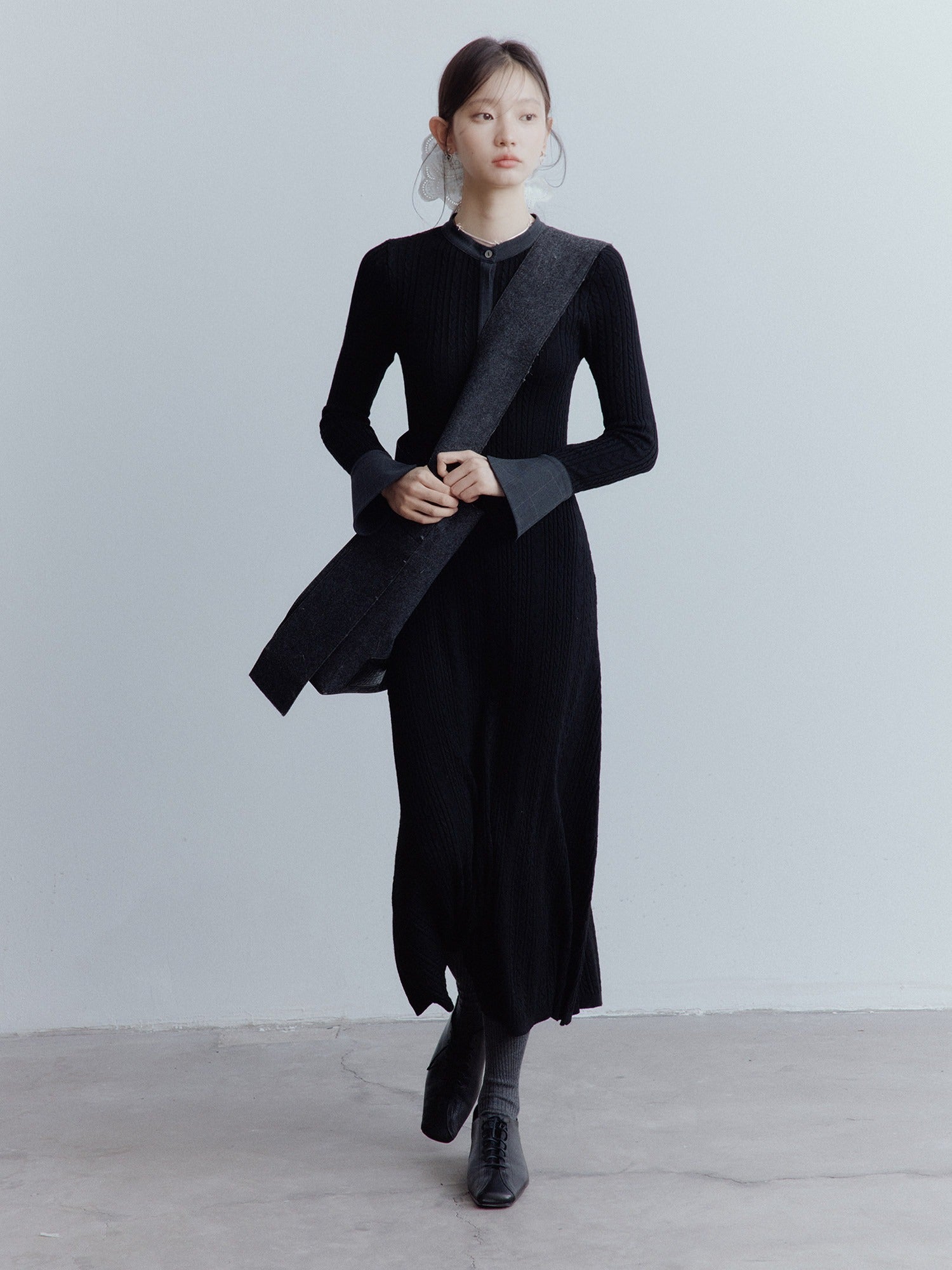 FUSSED_Cable_Knit_Drawcord_Shirt_Collar_Long_Sleeve_Women&