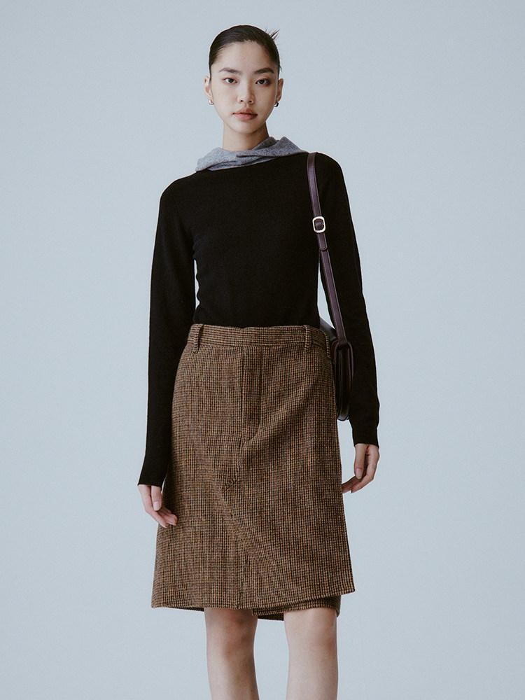 FUSSED Caramel Brown Double Layer A Line Mid Waist Women&