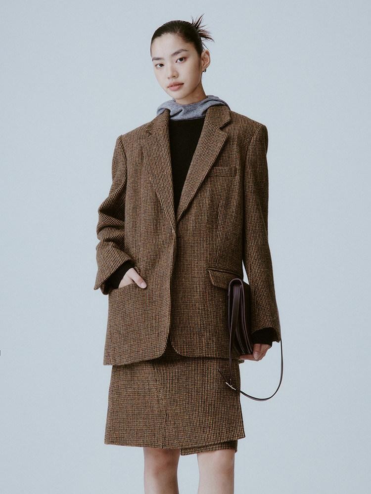 FUSSED Caramel Brown Double Layer A Line Mid Waist Women&