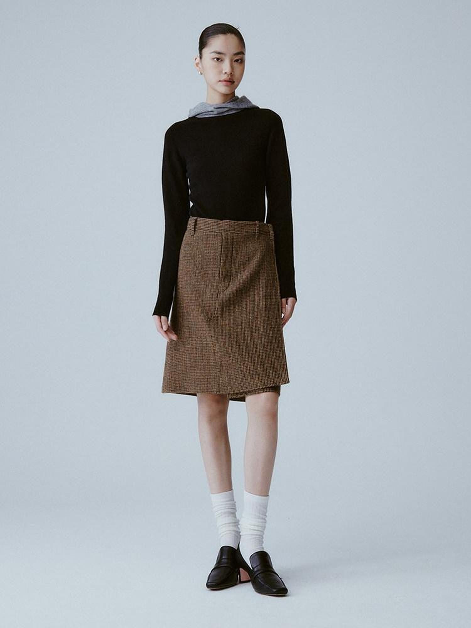 FUSSED Caramel Brown Double Layer A Line Mid Waist Women&