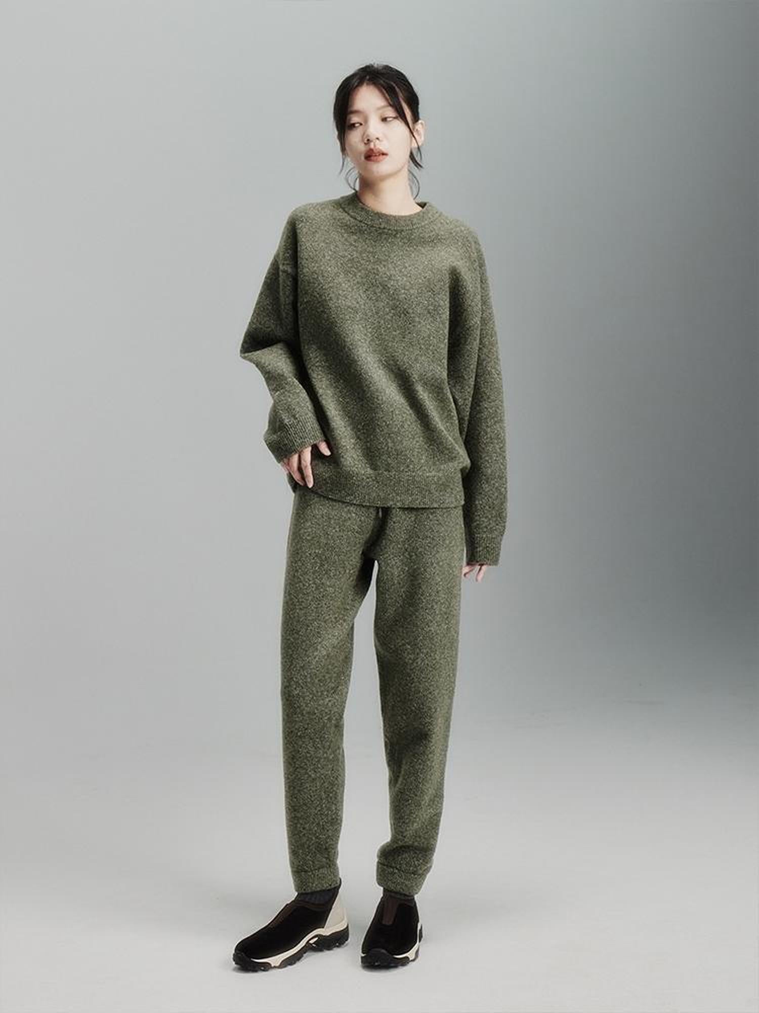 FUSSED Cashmere Blend Ribbed Trousers Misty Green