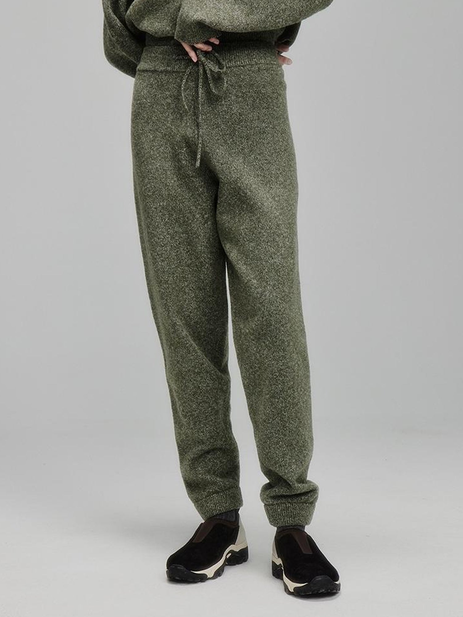FUSSED Cashmere Blend Ribbed Trousers Misty Green