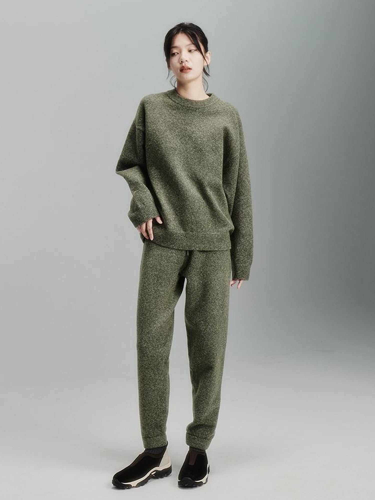 FUSSED Cashmere Blend Ribbed Trousers Misty Green