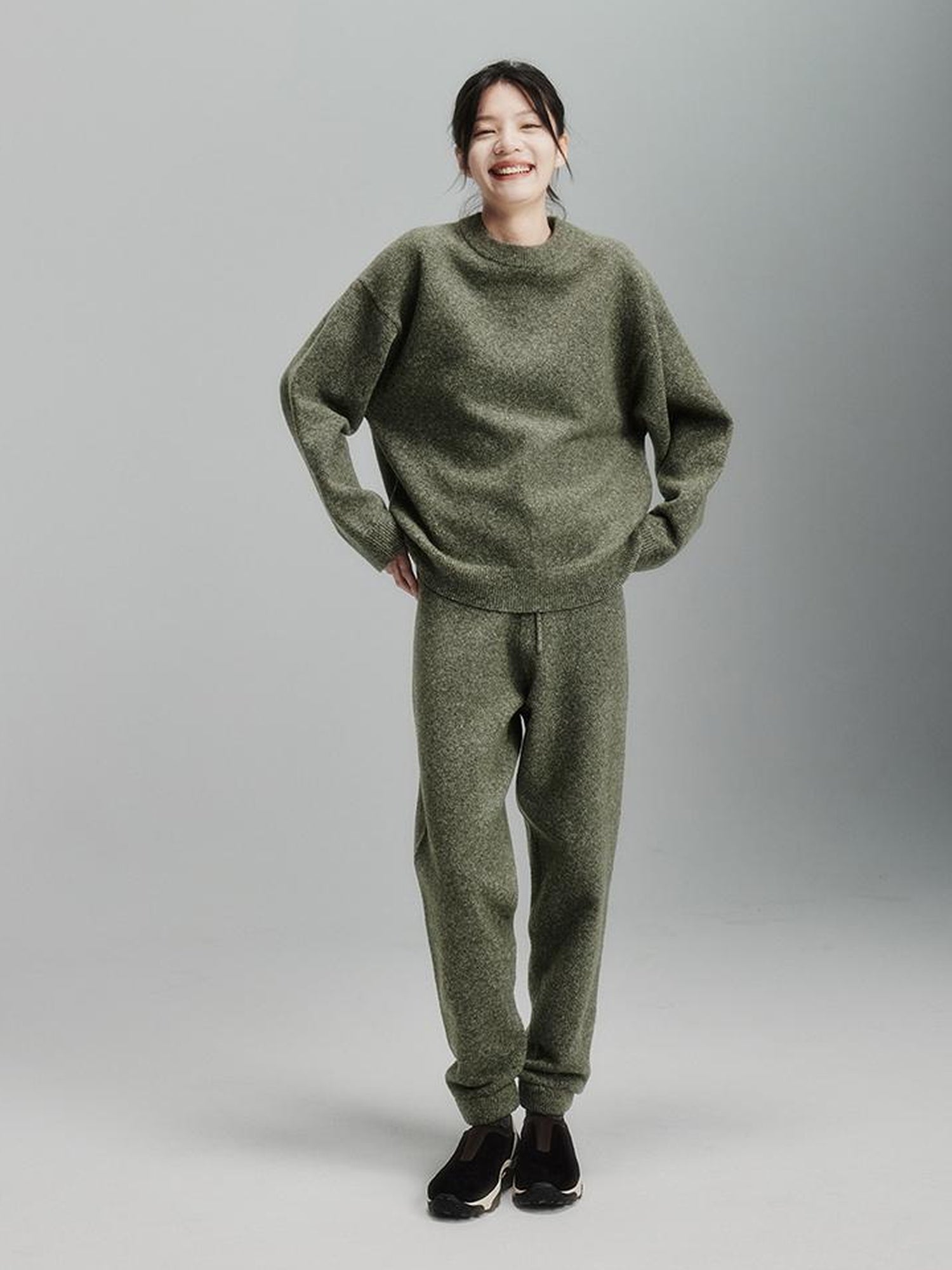 FUSSED Cashmere Blend Ribbed Trousers Misty Green