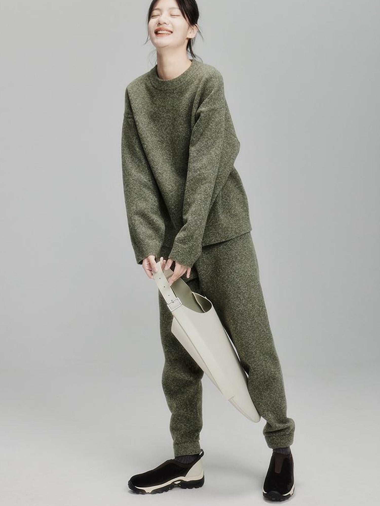 FUSSED Cashmere Blend Ribbed Trousers Misty Green