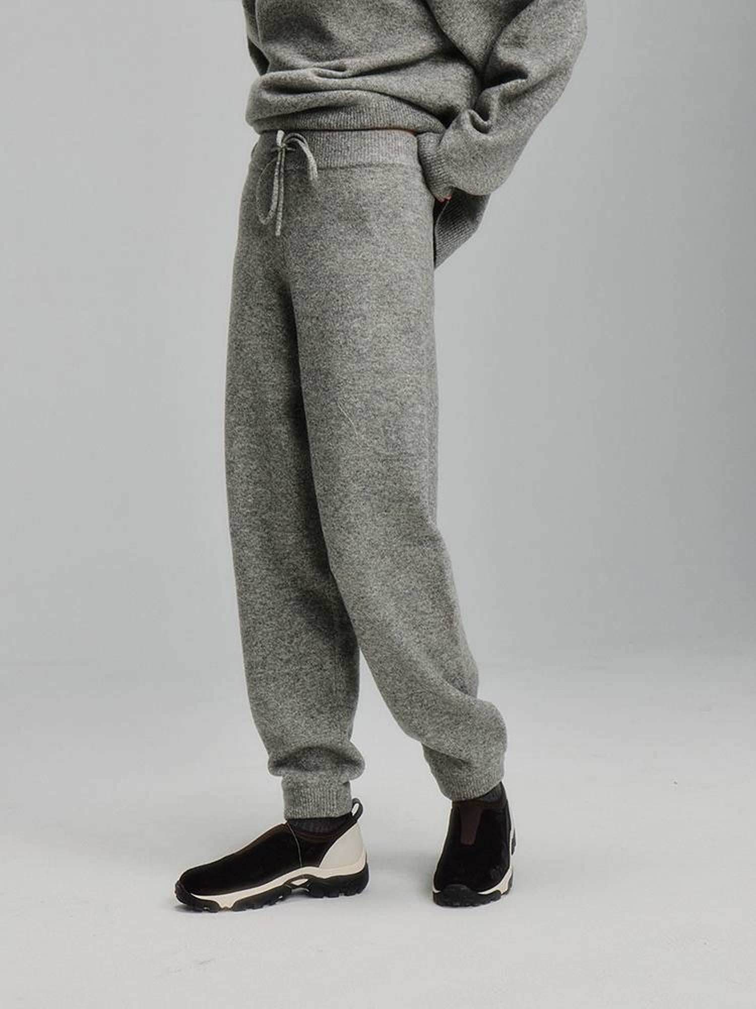 FUSSED Cashmere Merino Wool Rock Gray Green Double Knit Trousers