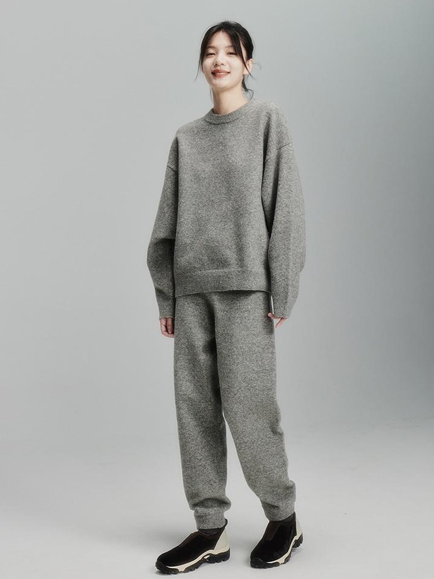 FUSSED Cashmere Merino Wool Rock Gray Green Double Knit Trousers