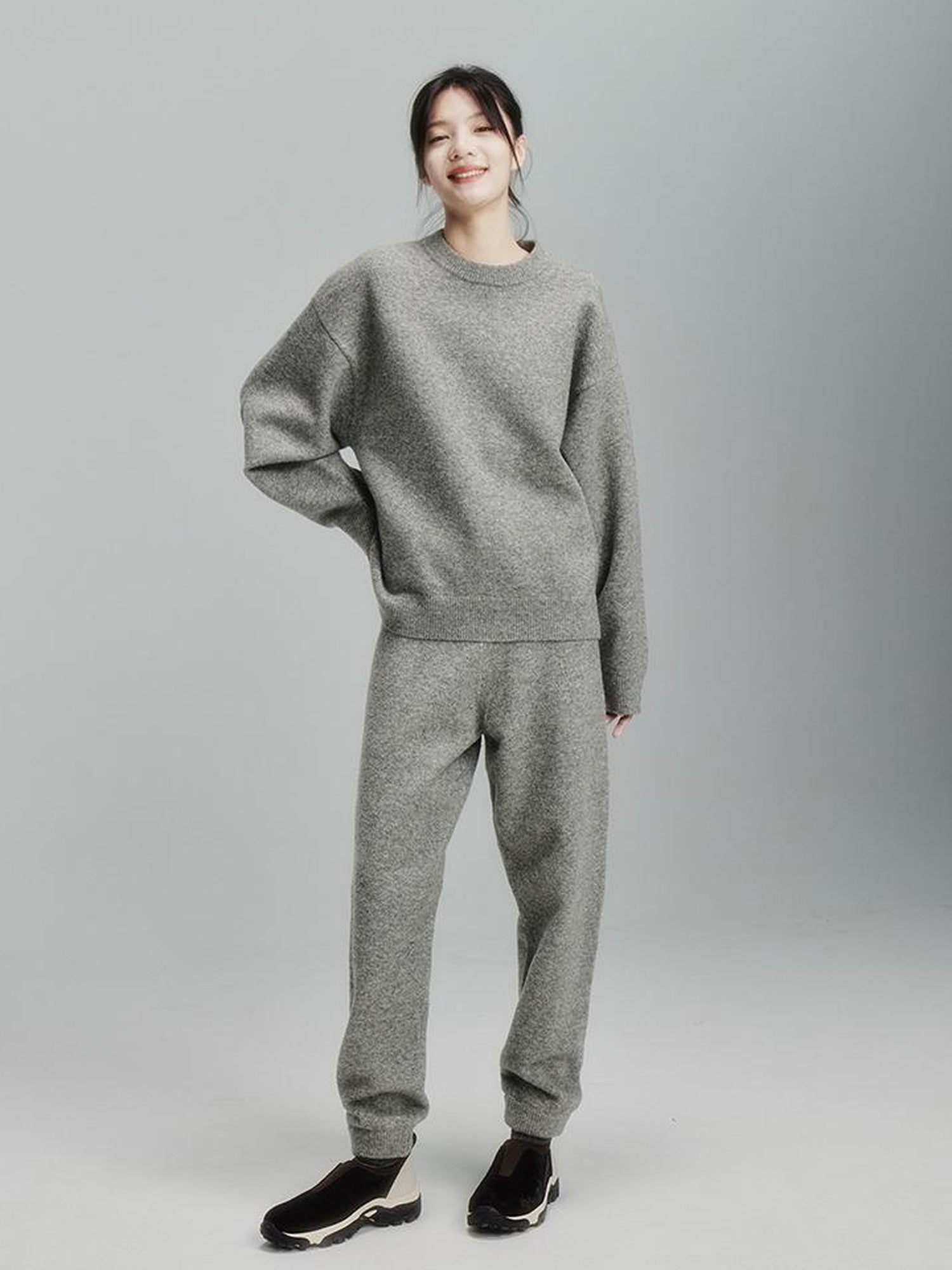 FUSSED Cashmere Merino Wool Rock Gray Green Double Knit Trousers