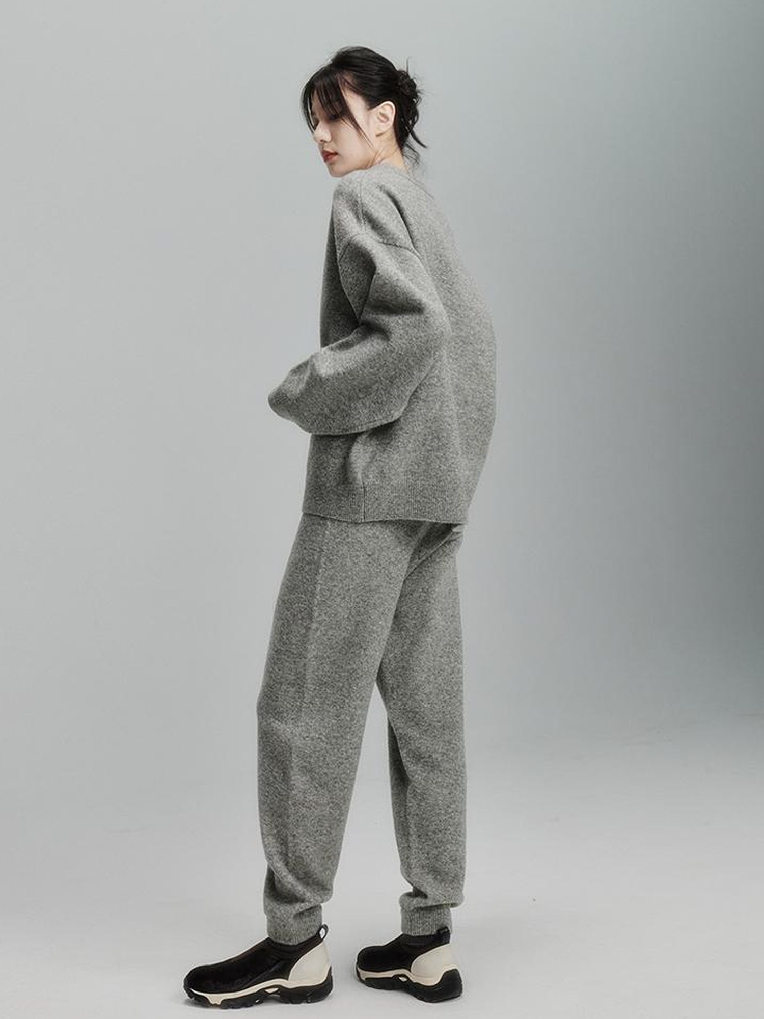 FUSSED Cashmere Merino Wool Rock Gray Green Double Knit Trousers