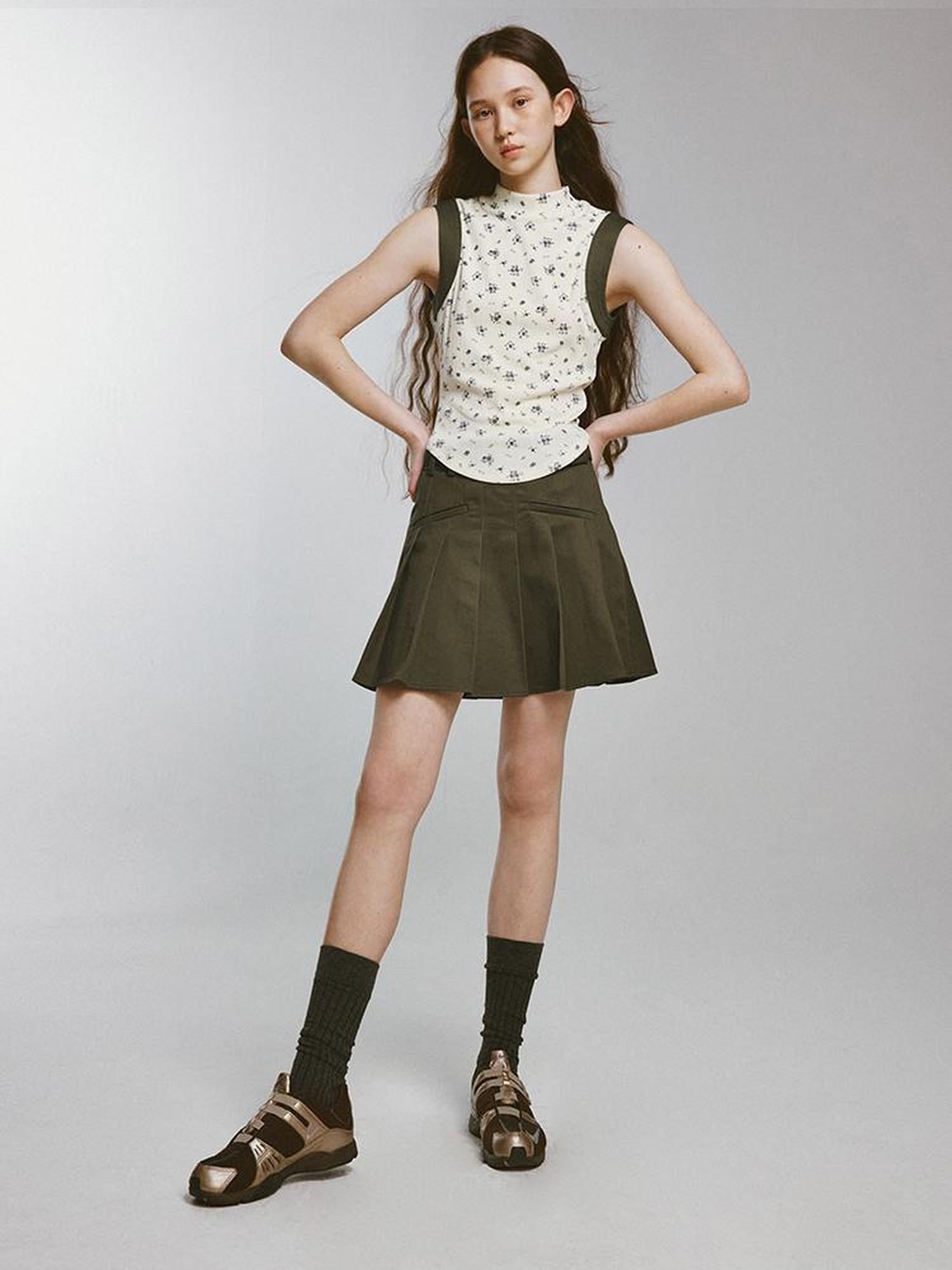 FUSSED Cedar Green Heavy Duty Cotton A Line Mini Skirt With Safety Shorts