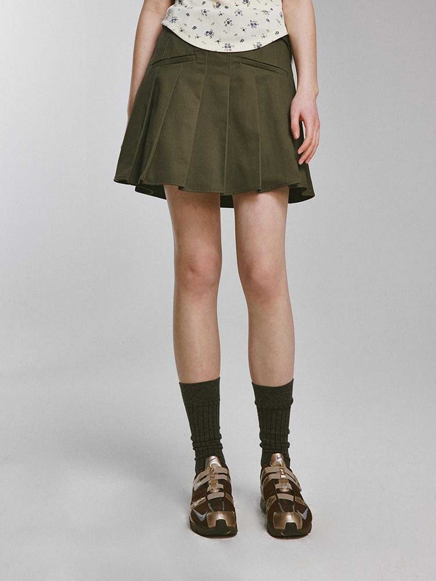 FUSSED Cedar Green Heavy Duty Cotton A Line Mini Skirt With Safety Shorts