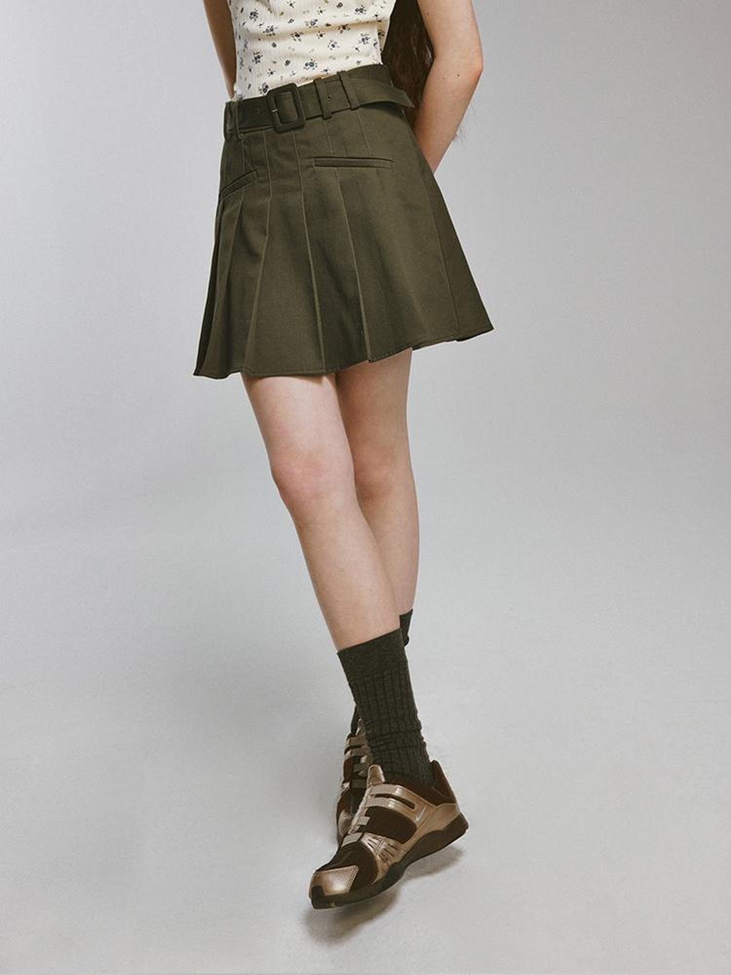 FUSSED Cedar Green Heavy Duty Cotton A Line Mini Skirt With Safety Shorts