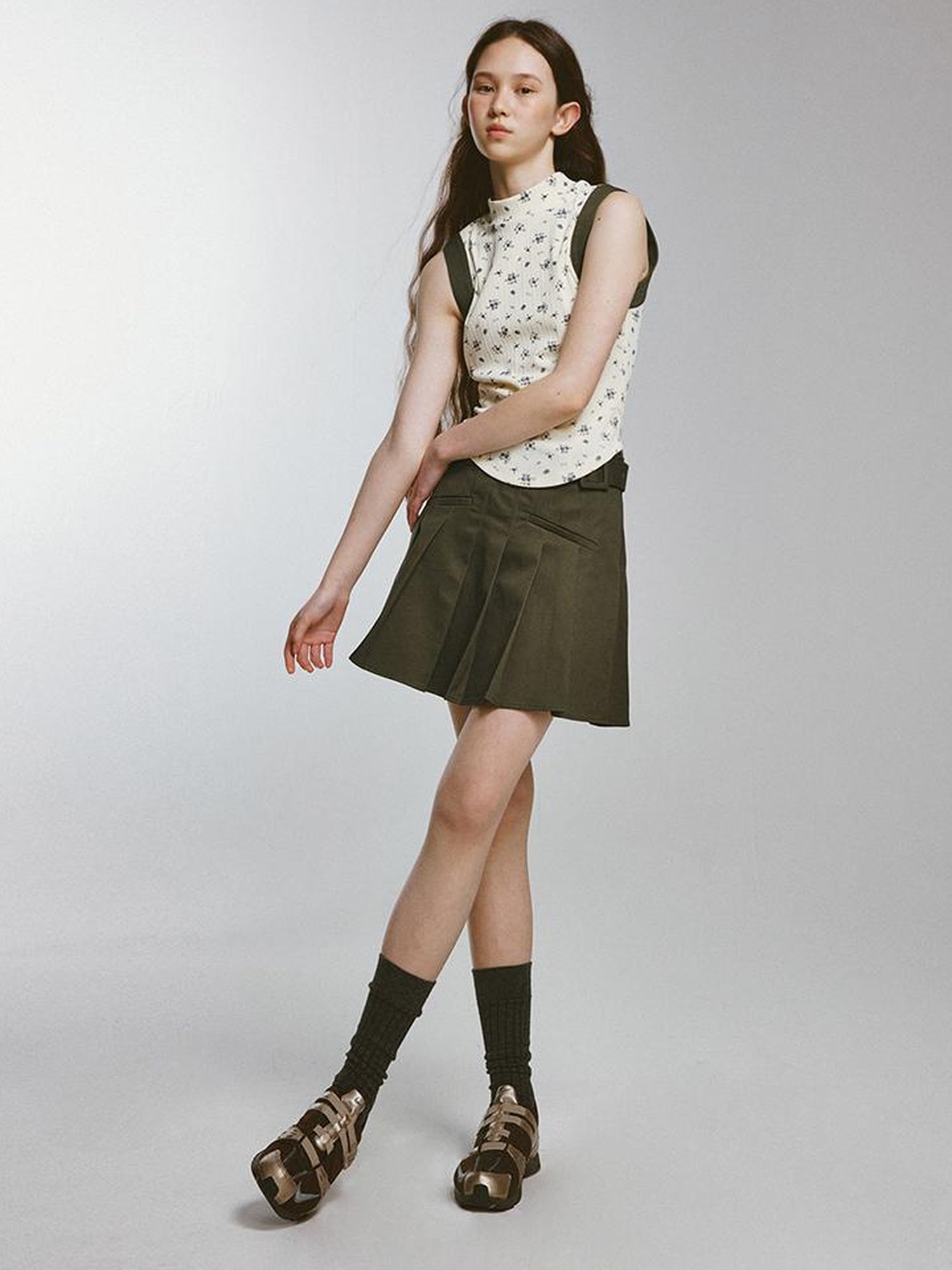 FUSSED Cedar Green Heavy Duty Cotton A Line Mini Skirt With Safety Shorts