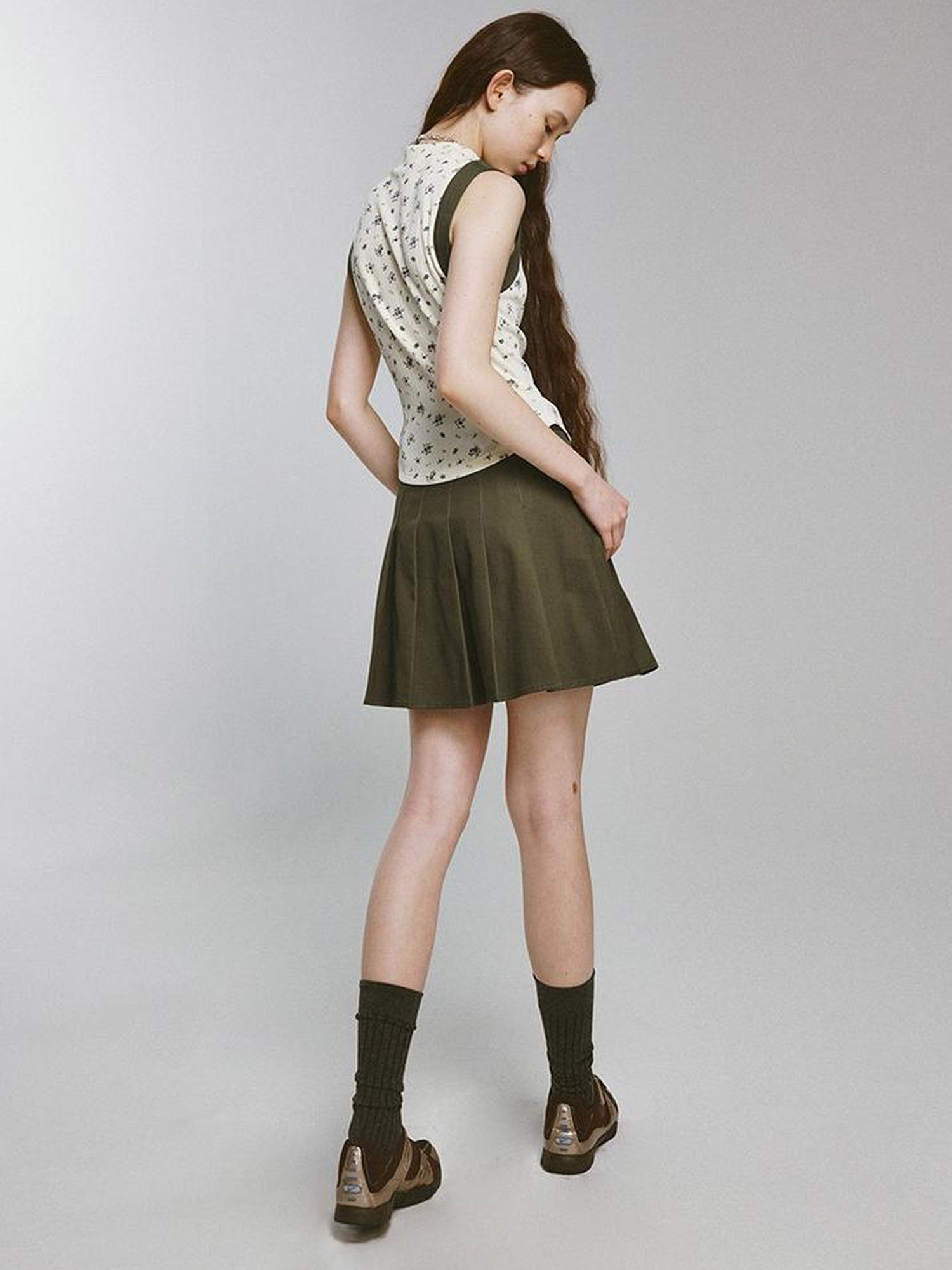 FUSSED Cedar Green Heavy Duty Cotton A Line Mini Skirt With Safety Shorts