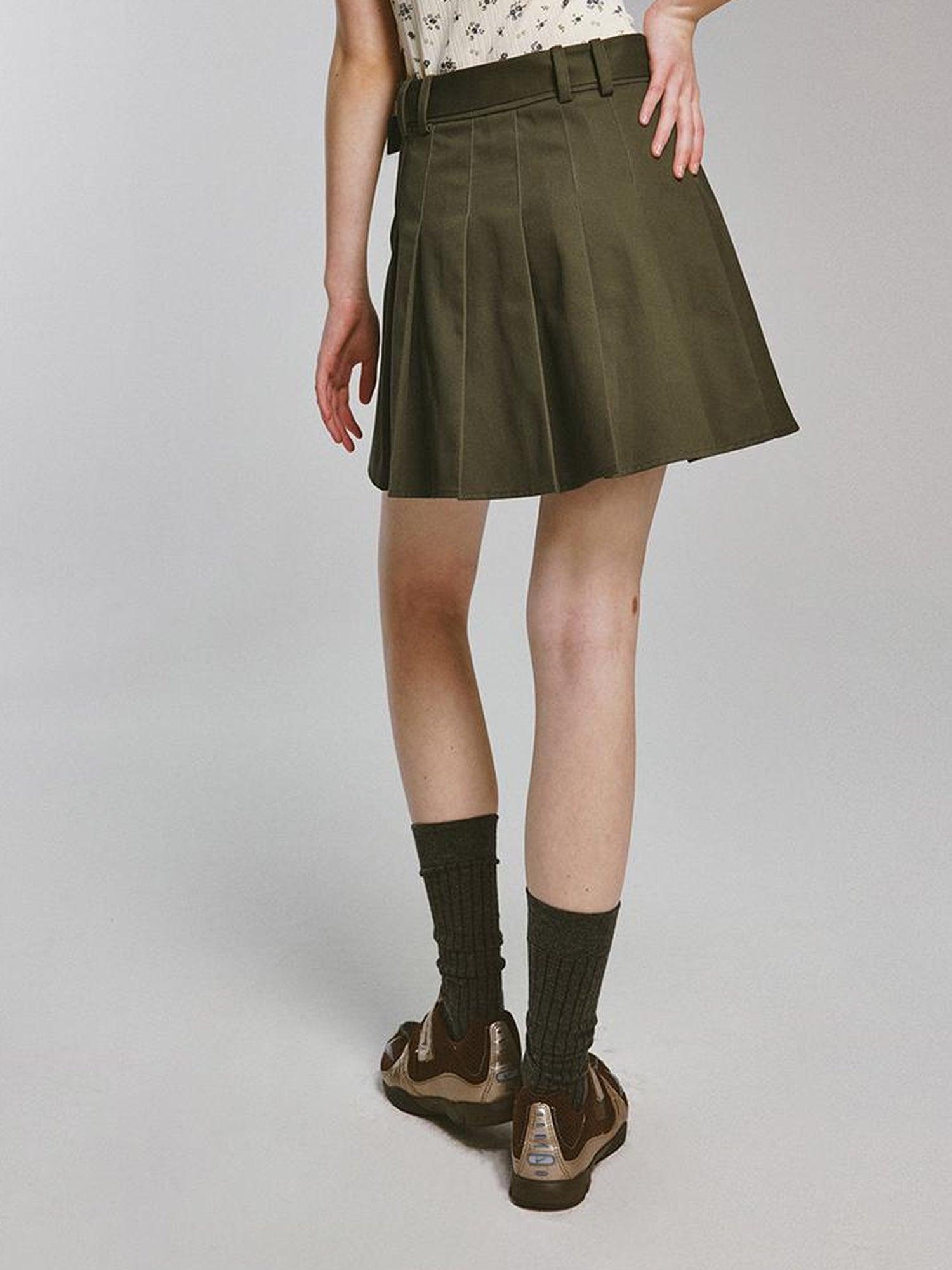 FUSSED Cedar Green Heavy Duty Cotton A Line Mini Skirt With Safety Shorts