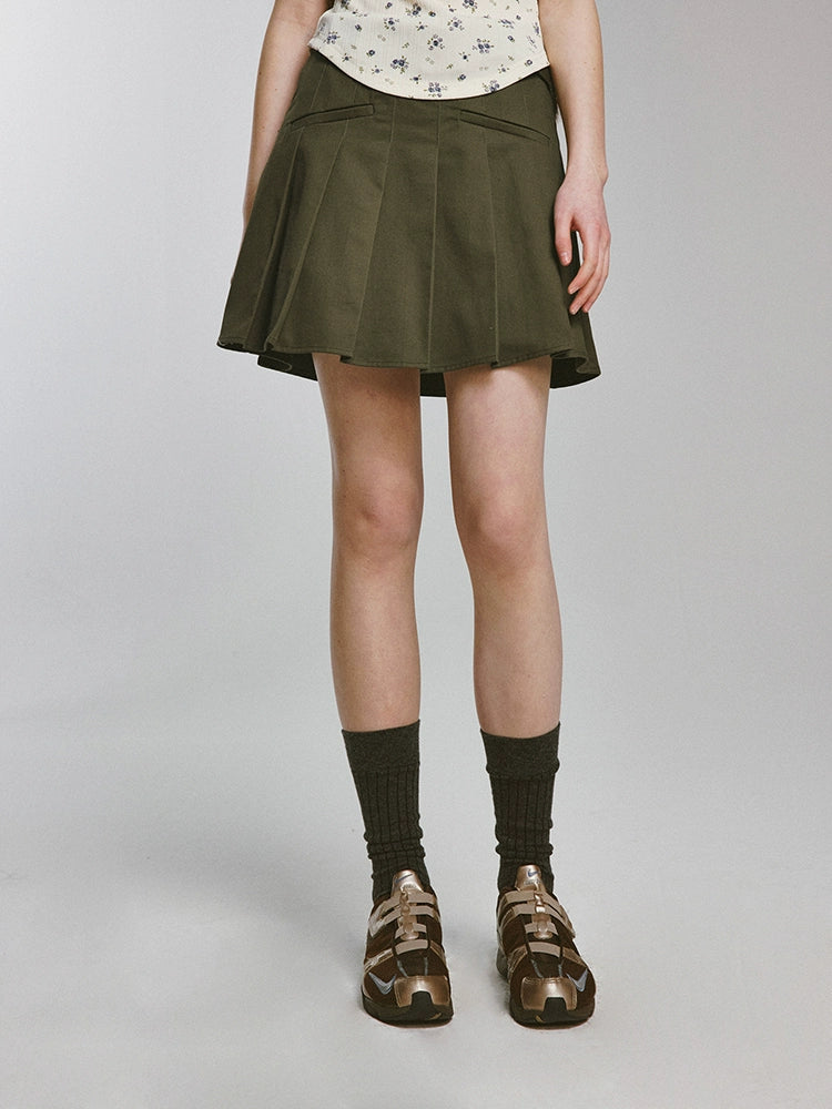 FUSSED_Cedar_Green_Heavy_Duty_Cotton_A_Line_Mini_Skirt_With_Safety_Shorts_MISSTT