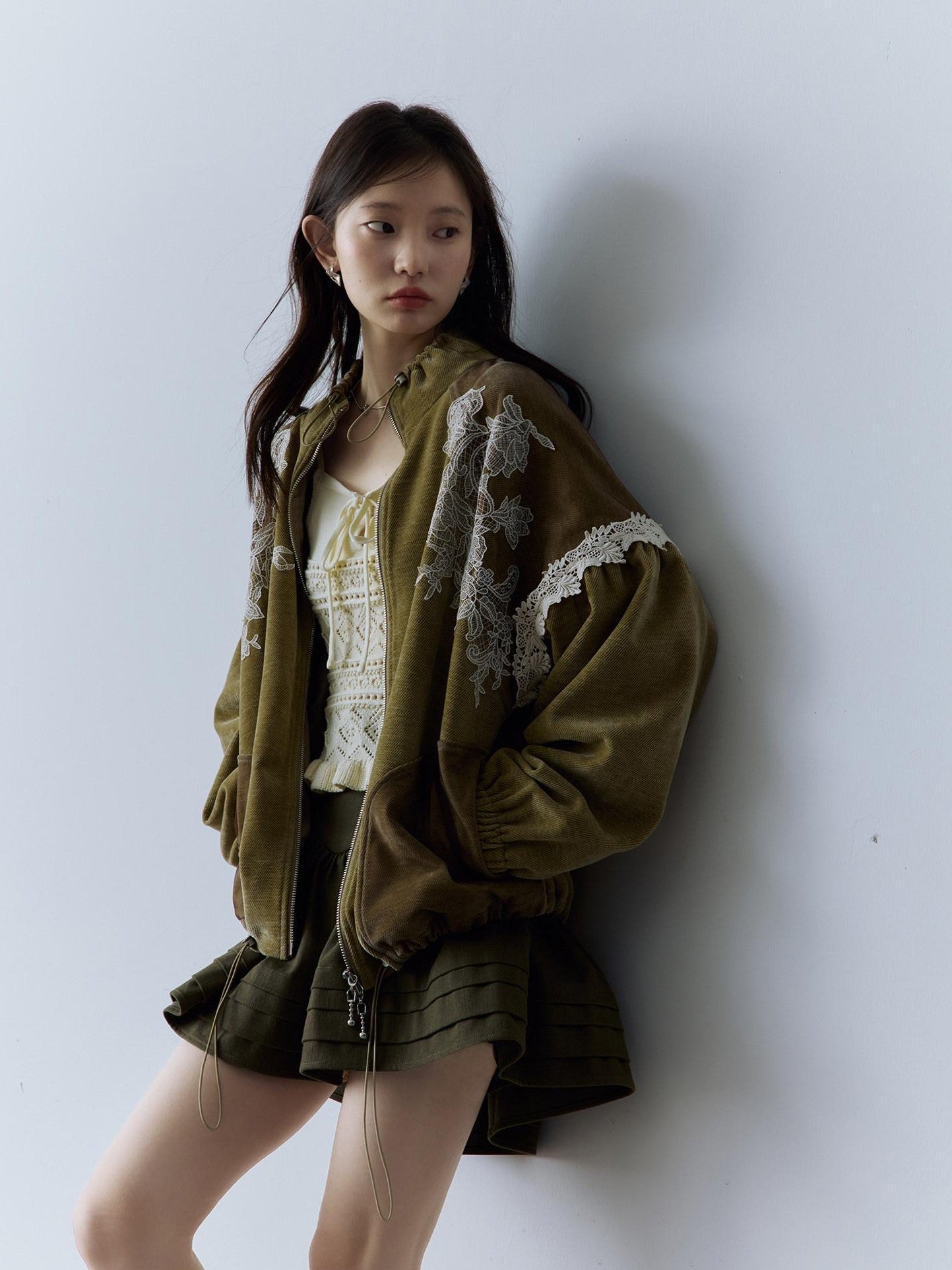 FUSSED Cedar Green Patchwork Floral Mixed Fabric Women&