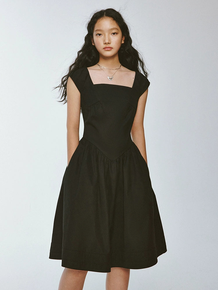 FUSSED_Chillax_Black_Stone_Textured_Mini_A_Line_V_Neck_Dress_MISSTT