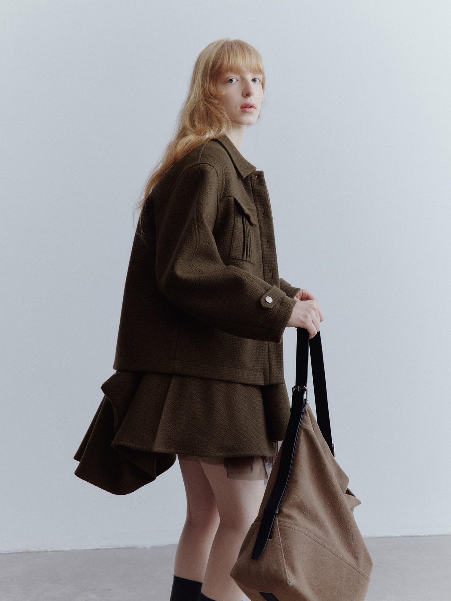 FUSSED Chocolate Brown Looped Wool Utility Women&