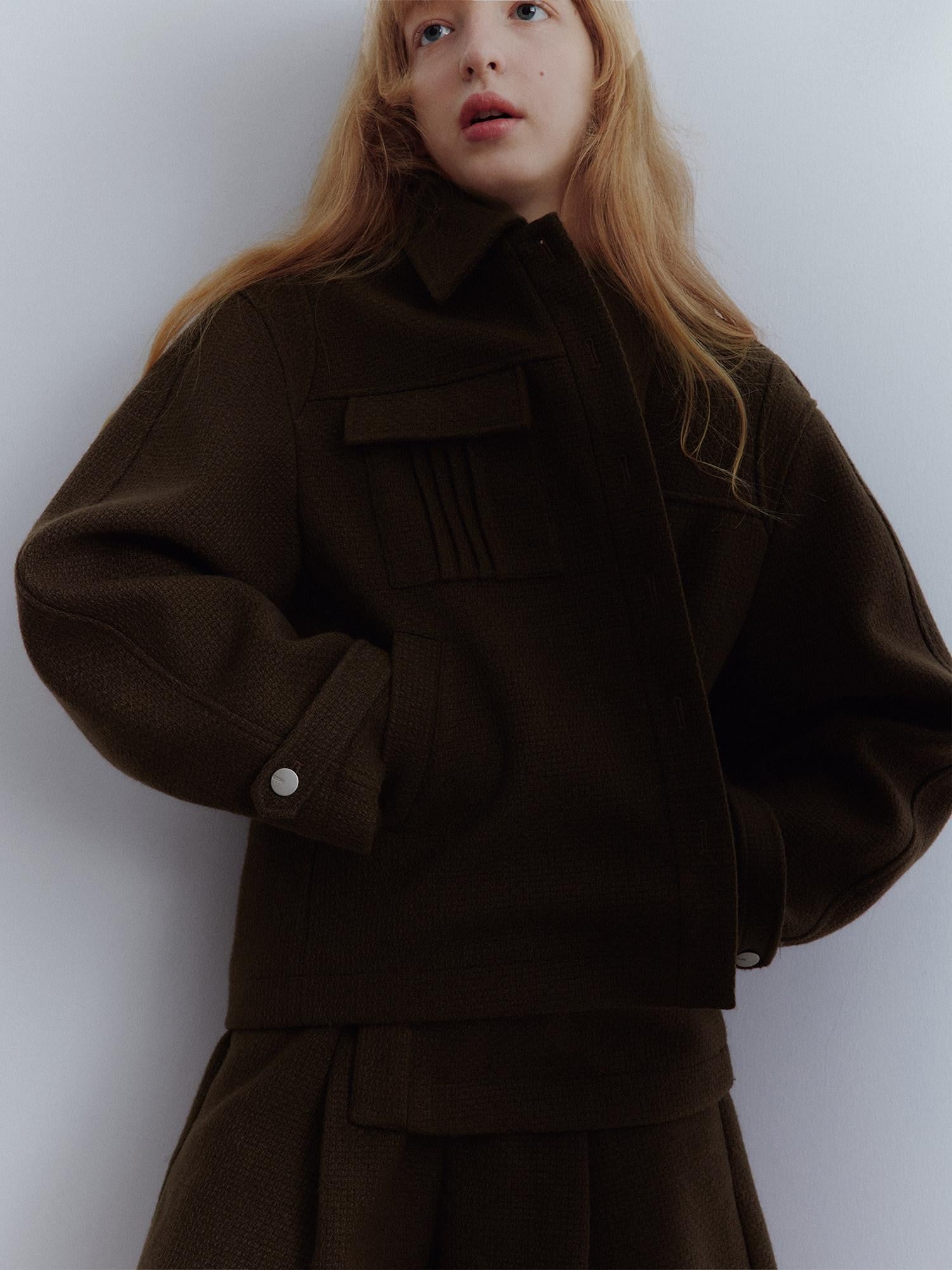 FUSSED Chocolate Brown Looped Wool Utility Women&