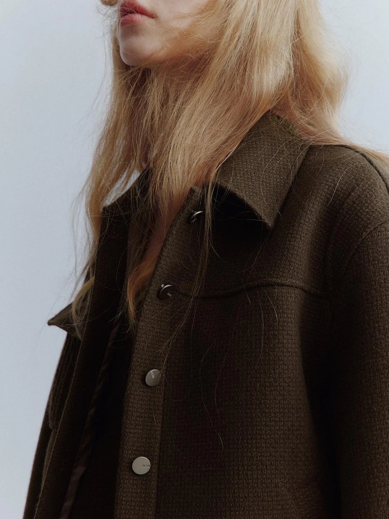 Chocolate Brown Wool Blend Workwear Jacket With Asymmetrical Pockets