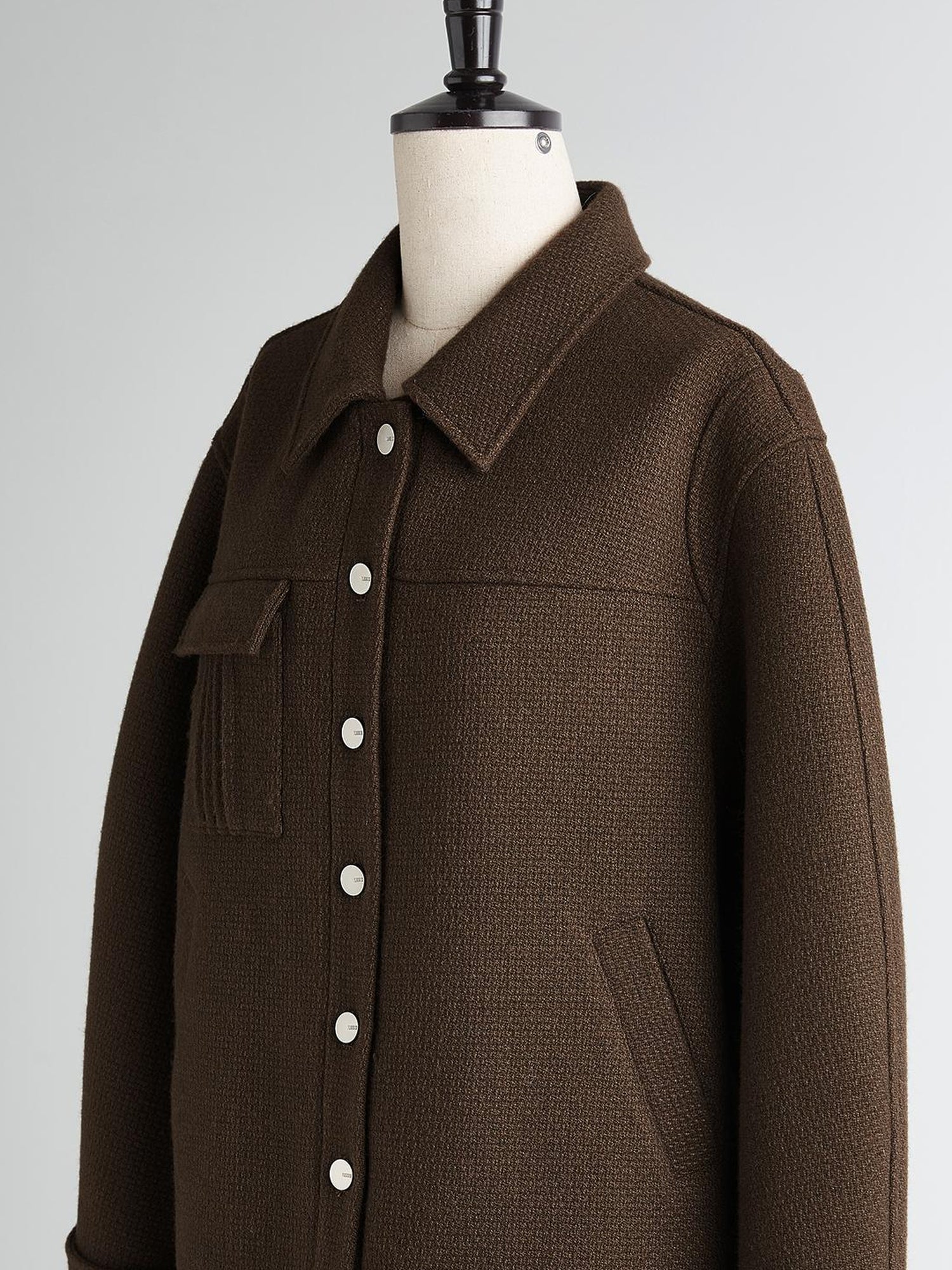 FUSSED Chocolate Brown Wool Blend Workwear Jacket With Asymmetrical Pockets