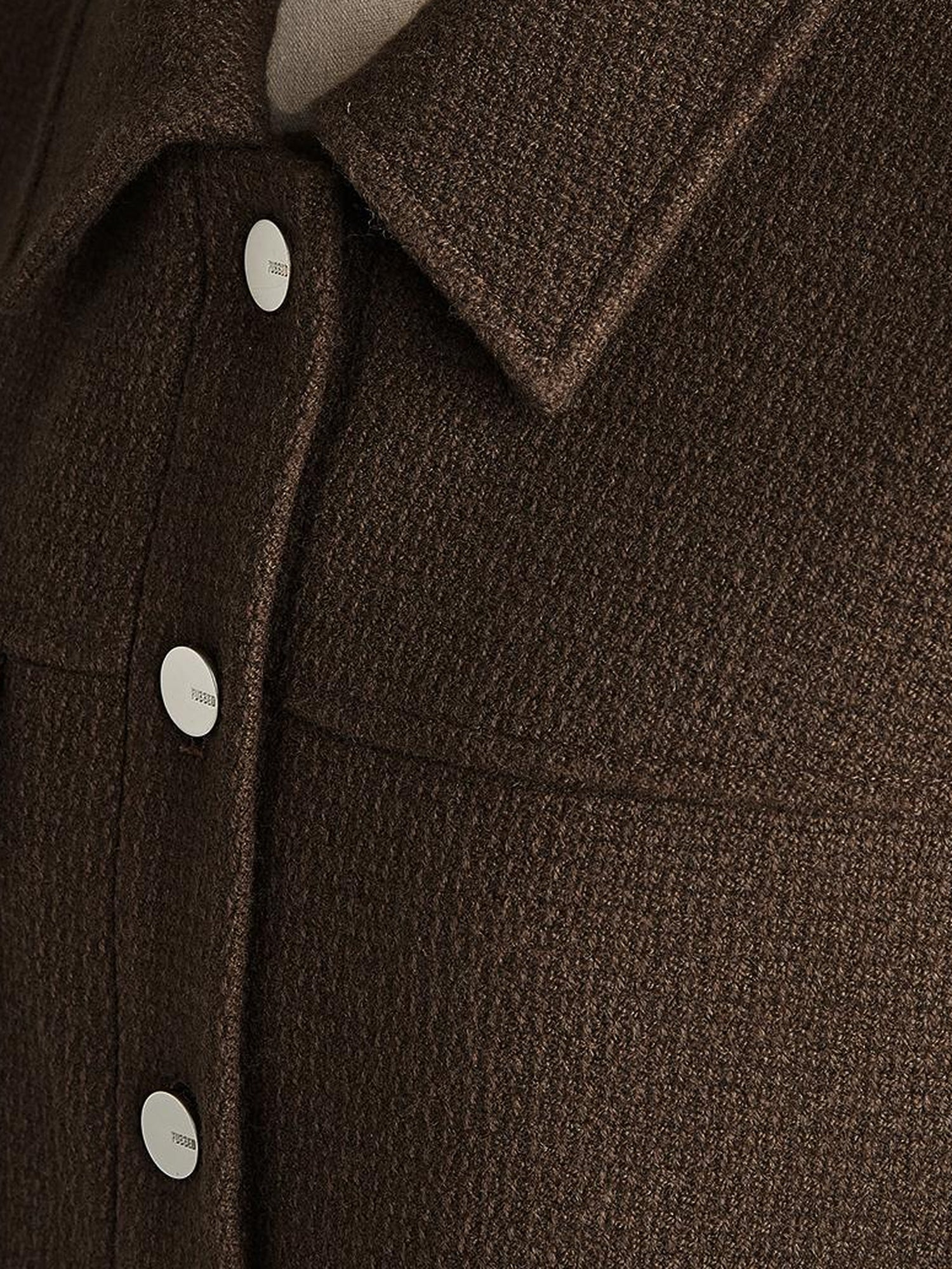 FUSSED Chocolate Brown Wool Blend Workwear Jacket With Asymmetrical Pockets