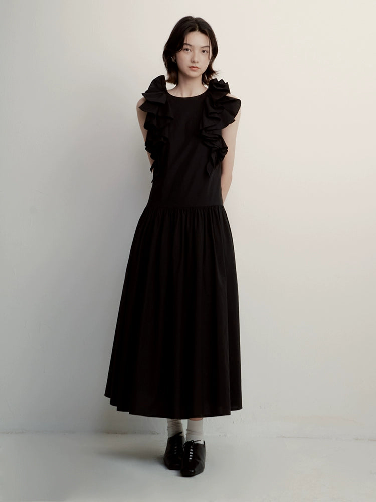 FUSSED_Circus_Night_Black_Asymmetrical_Ruffle_Hem_Maxi_Dress_MISSTT