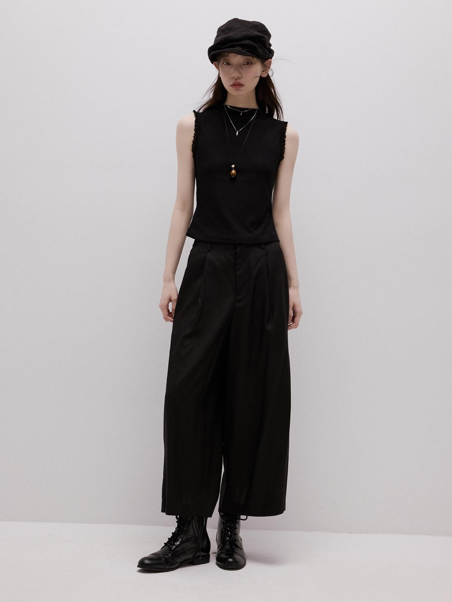 FUSSED Classic Black Straight Zipper Mid Low Waist Women&