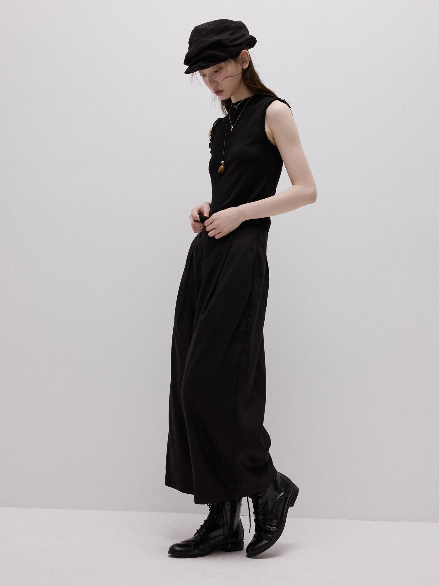 FUSSED Classic Black Straight Zipper Mid Low Waist Women&